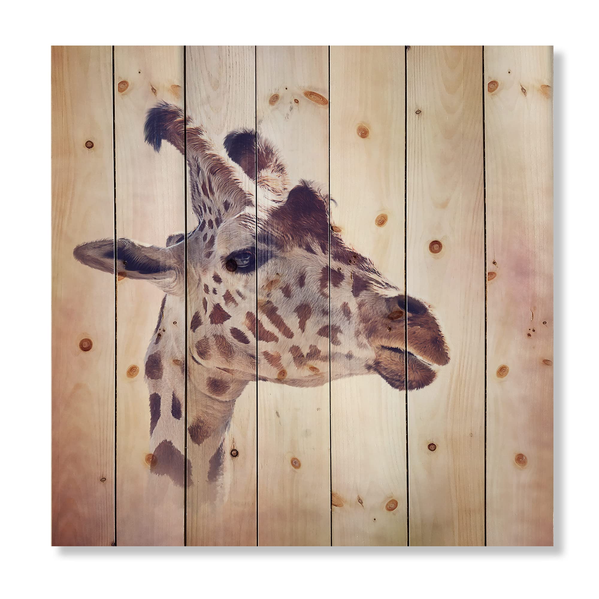 DesignQ Giraffe Portrait III - Farmhouse Wood Wall Decor, Brown Wood Wall Art, Large Animal Wood Panels Printed on Natural Pine - Perfect for Living Room, Bedroom & Nursery Decor
