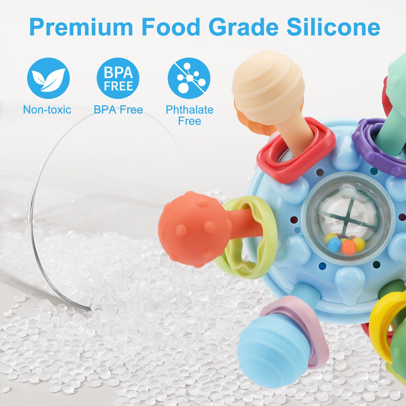 Organic Baby Teething Toys for 0-12 Months | Food-Grade Montessori Sensory Teethers & Developmental Rattle Toys | Safe Chew Toys for Infants & Newborns | Perfect Baby Shower Gift for Boys & Girls | Ideal for Soothing Sore Gums & Early Learning Play