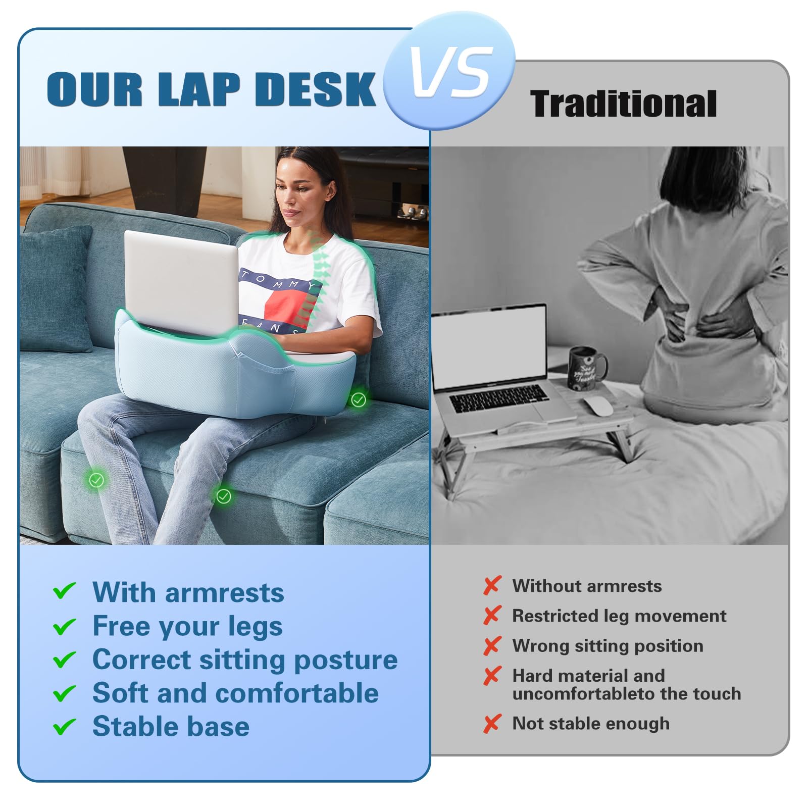 Comfortable Reading Pillow with Built-in Lap Desk - Soft Laptop Cushion for Bed, Couch & Car - Portable Work & Gaming Pillow for Home, Office & Travel Use