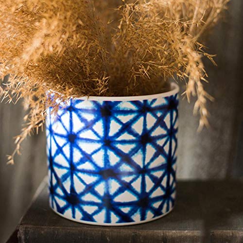RusticReach Blue Print Ceramic Vase Planter - Handcrafted Farmhouse Decor with Various Patterns - Perfect for Home, Office & Wedding Centerpieces