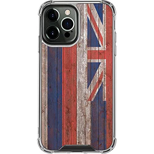 Skinit Clear Protective Phone Case for iPhone 13 Pro Max - Hawaiian Flag Dark Wood Design | Scratch-Resistant Cover | Perfect for Beach Vacations & Tropical Travel