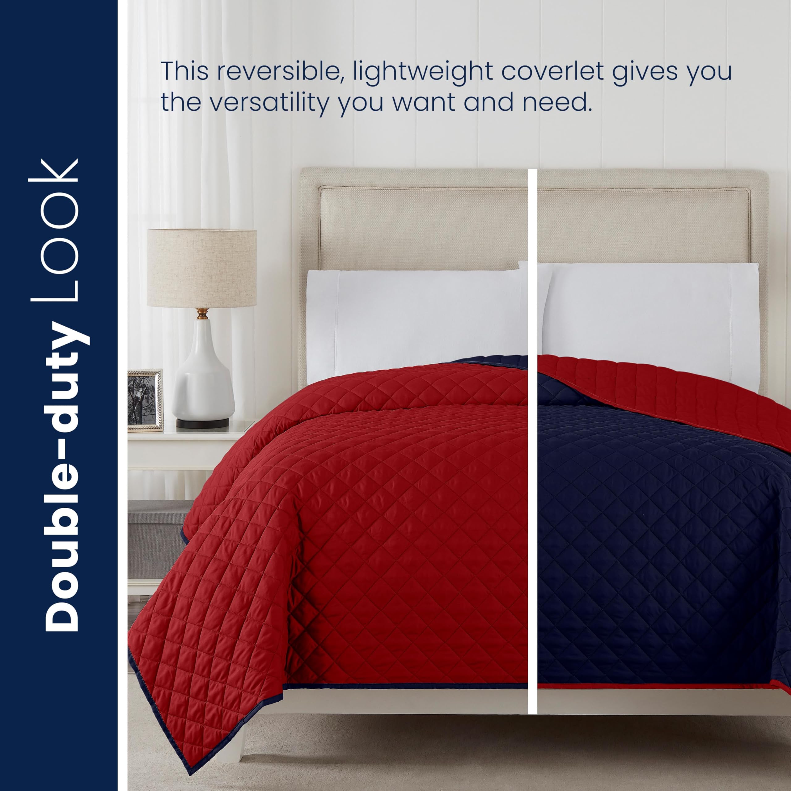 Martex Full/Queen Size Coverlet Set - Soft & Breathable Bedspread in Red/Navy Blue - Perfect for Bedroom Decor, Guest Rooms, and Cozy Home Styling