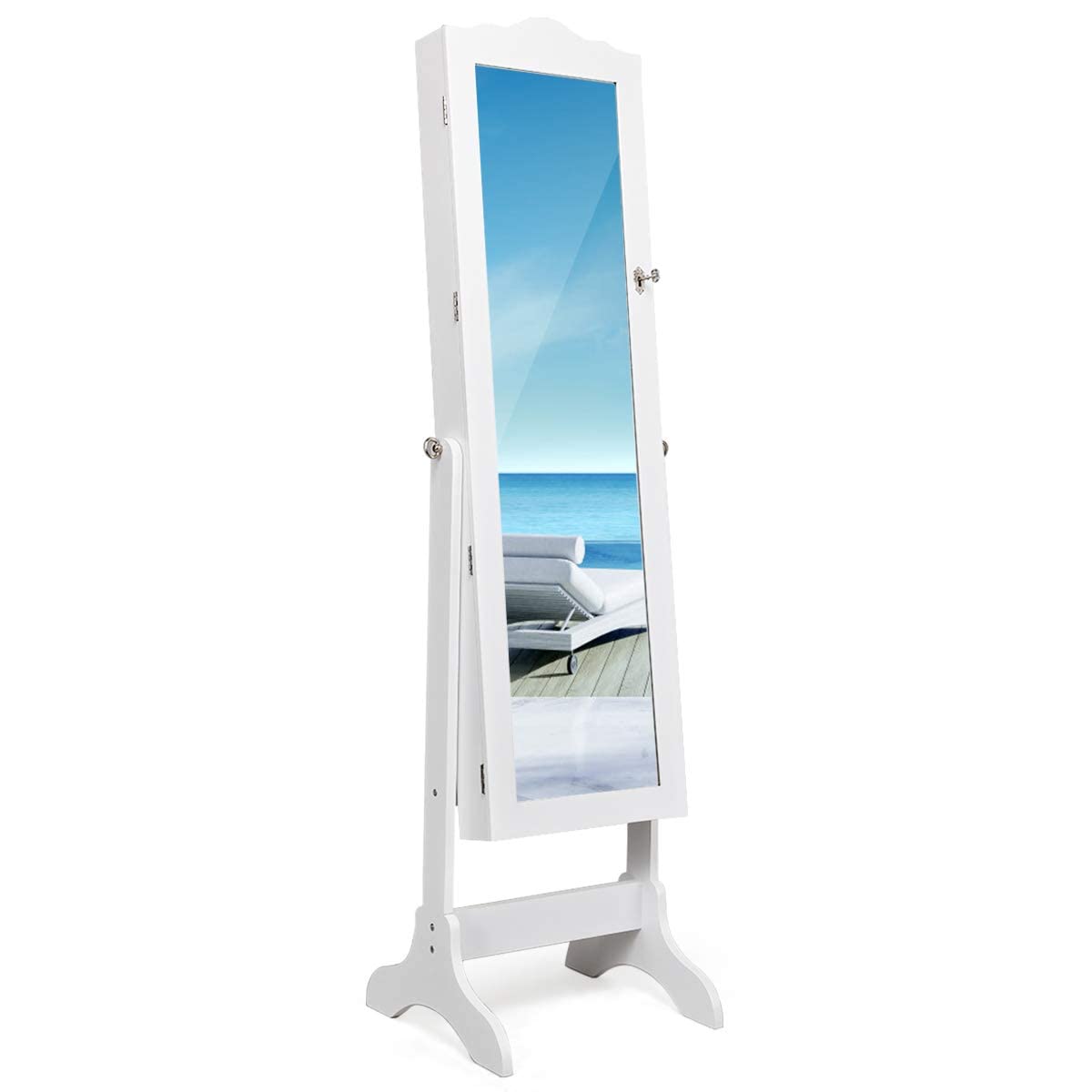 Giantex Lockable Jewelry Armoire Cabinet with Full Length Mirror - 3 Adjustable Angles, Jewelry Organizer Storage Box for Necklaces, Rings & Accessories - Perfect for Bedroom, Dressing Room & Gift (White)