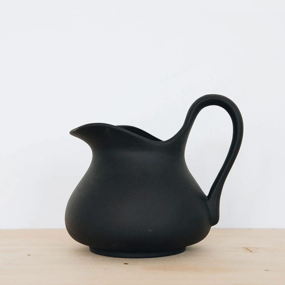 Premium Black Stoneware Pitcher - Small Handcrafted Ceramic Water Jug for Home, Kitchen & Dining - Perfect for Iced Tea, Lemonade & Decorative Display