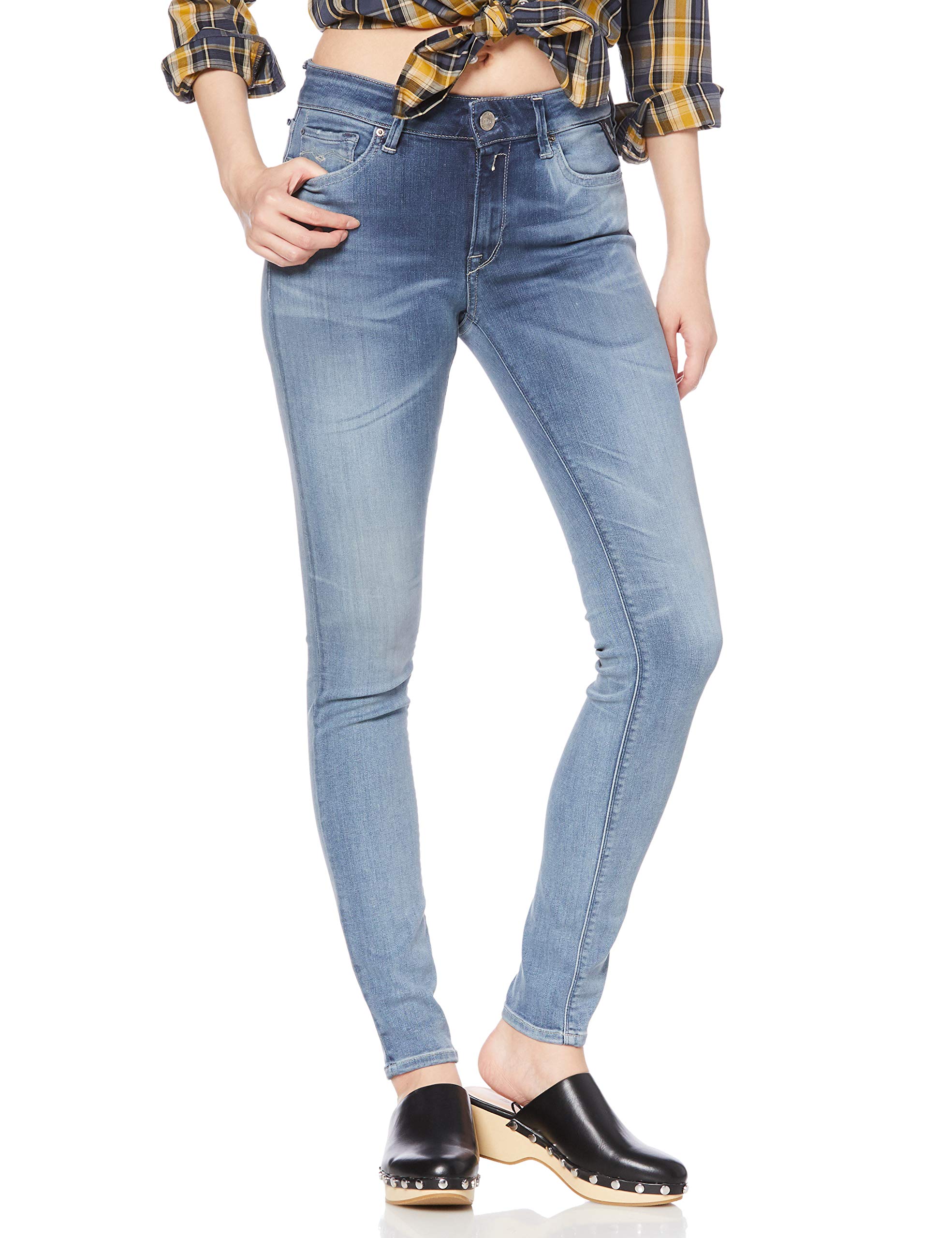 Replay Women's Luz Hyperflex Stretch Denim Jeans - High Waist Skinny Pants, Blue Wash, Size 25W/30L - Perfect for Casual Wear, Office & Night Out