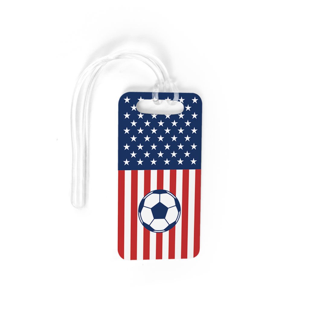 USA Soccer Player Luggage Tag - Durable Soccer Ball Bag Tag with Standard Lines on Back - Perfect for Travel, Sports Gear & Backpack Identification