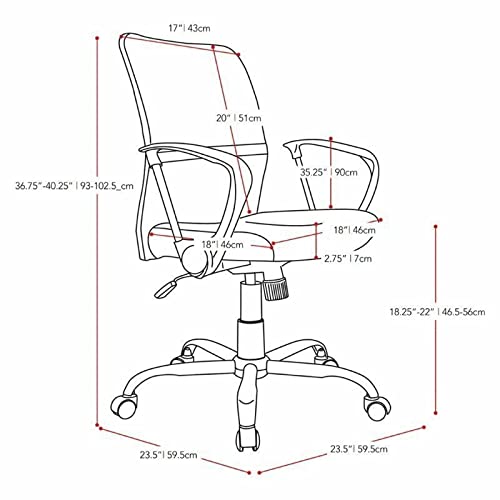 Ergonomic Office Chair with Contoured Red Mesh Back - Adjustable Height Swivel Desk Chair for Home & Gaming - Perfect for Workstations, Home Offices, and Gaming Setups