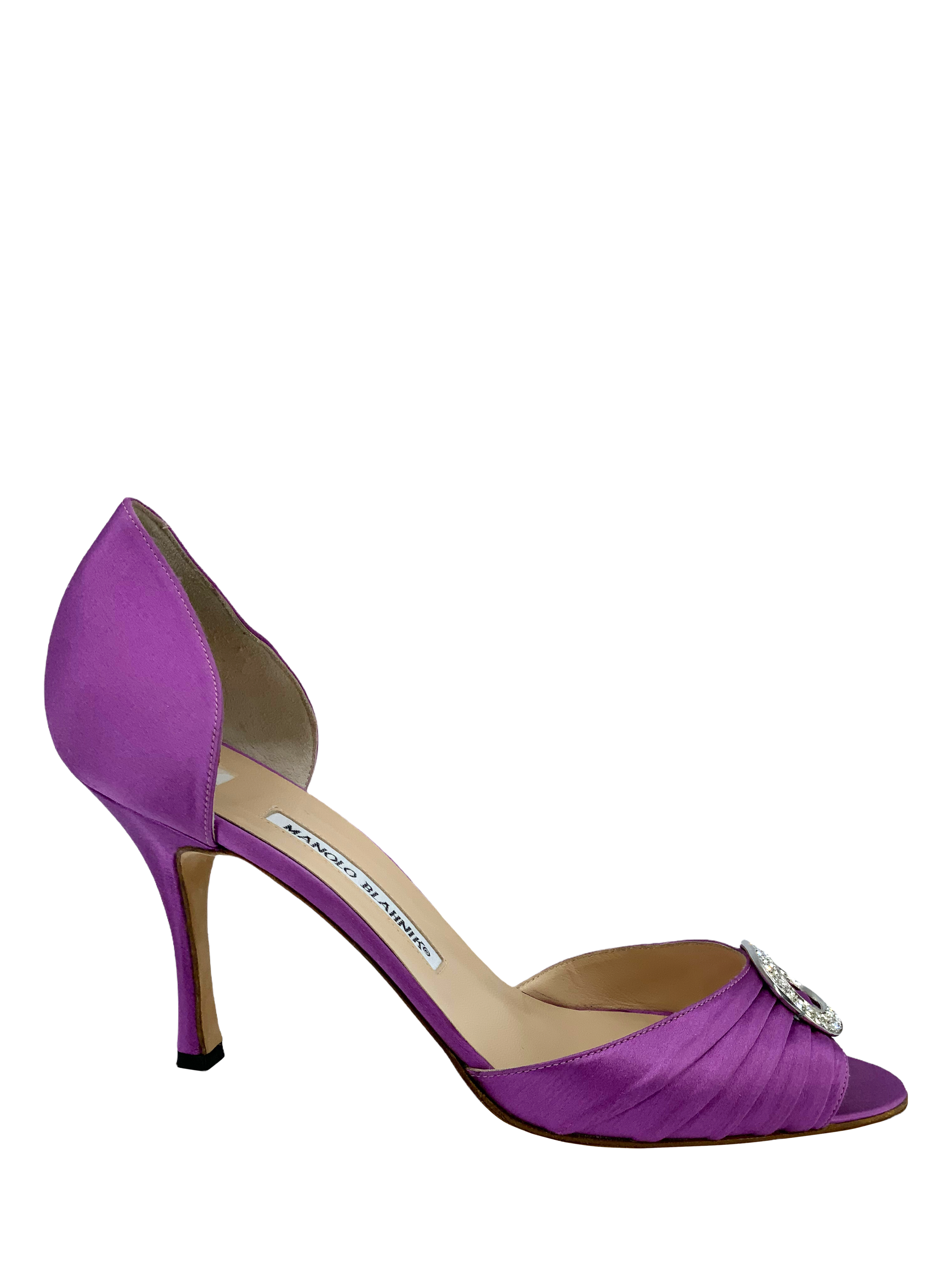 Manolo Blahnik Sedarby Embellished Satin d'Orsay Pumps Women's Size 10.5 - Luxury Evening Heels for Weddings, Parties & Special Occasions