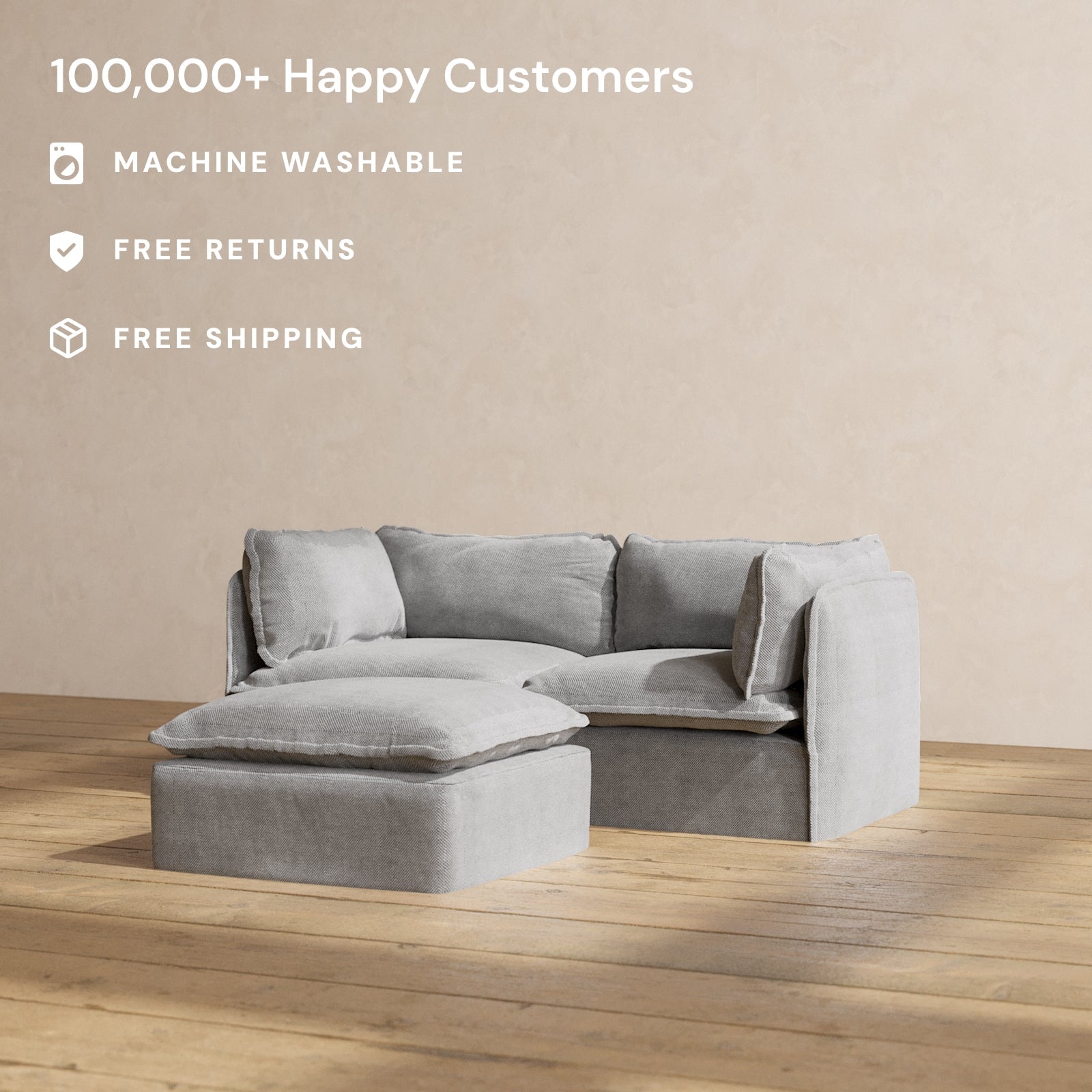 Premium Modular Performance 2-Seater Sofa with Ottoman in Ash Gray | Luxe Fabric Blend | Perfect for Living Rooms, Home Theaters & Cozy Spaces