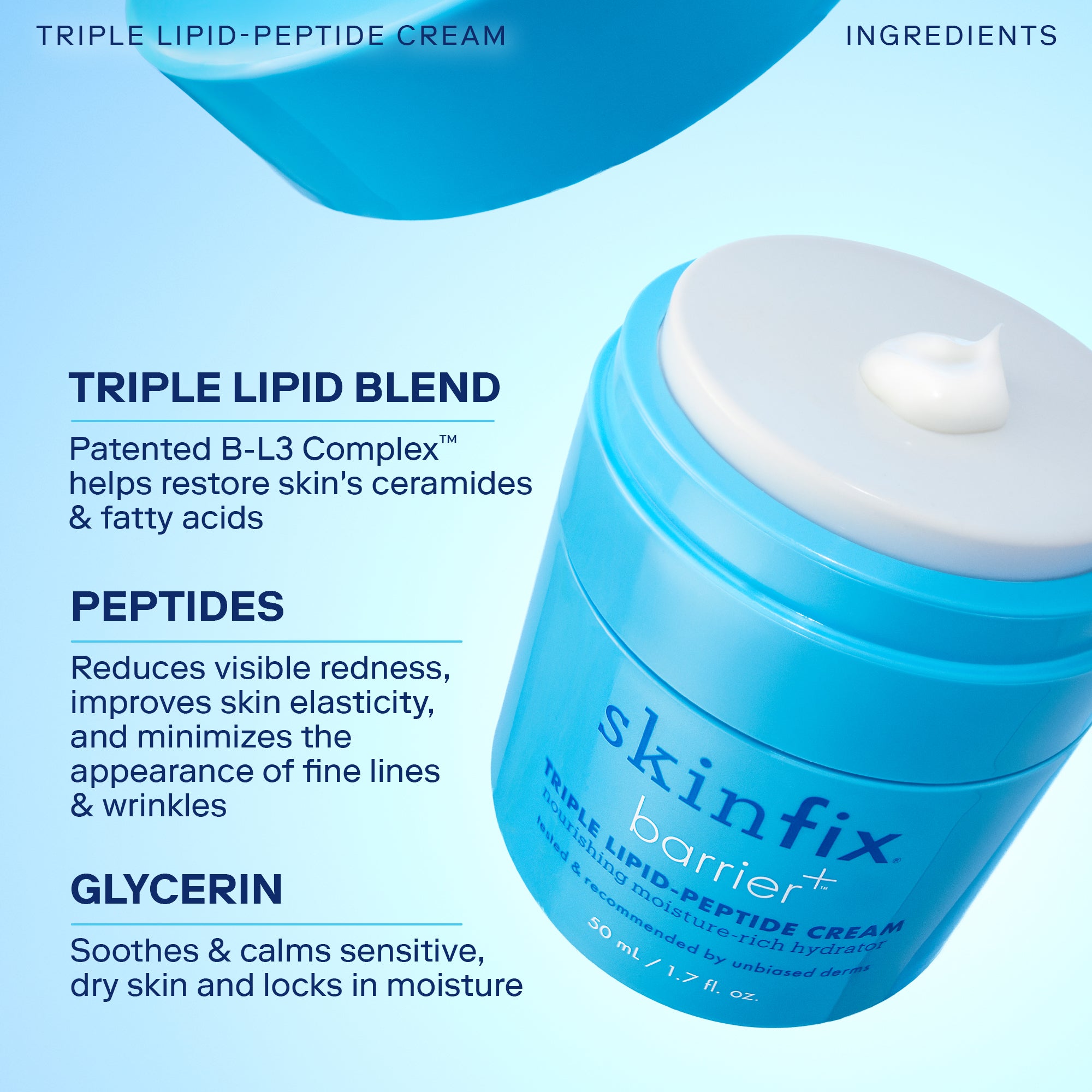 Barrier+ Triple Lipid Peptide Cream - Anti-Aging Face Moisturizer for Dry Skin | Day & Night Hydration | Dermatologist Recommended Skincare