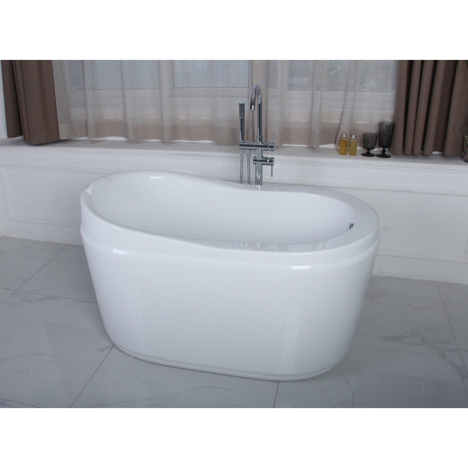 Aqua Eden 52 Inch Acrylic Oval Freestanding Bathtub with Drain & Built-in Seat - Glossy White Slipper Tub for Luxury Bathroom & Spa Relaxation