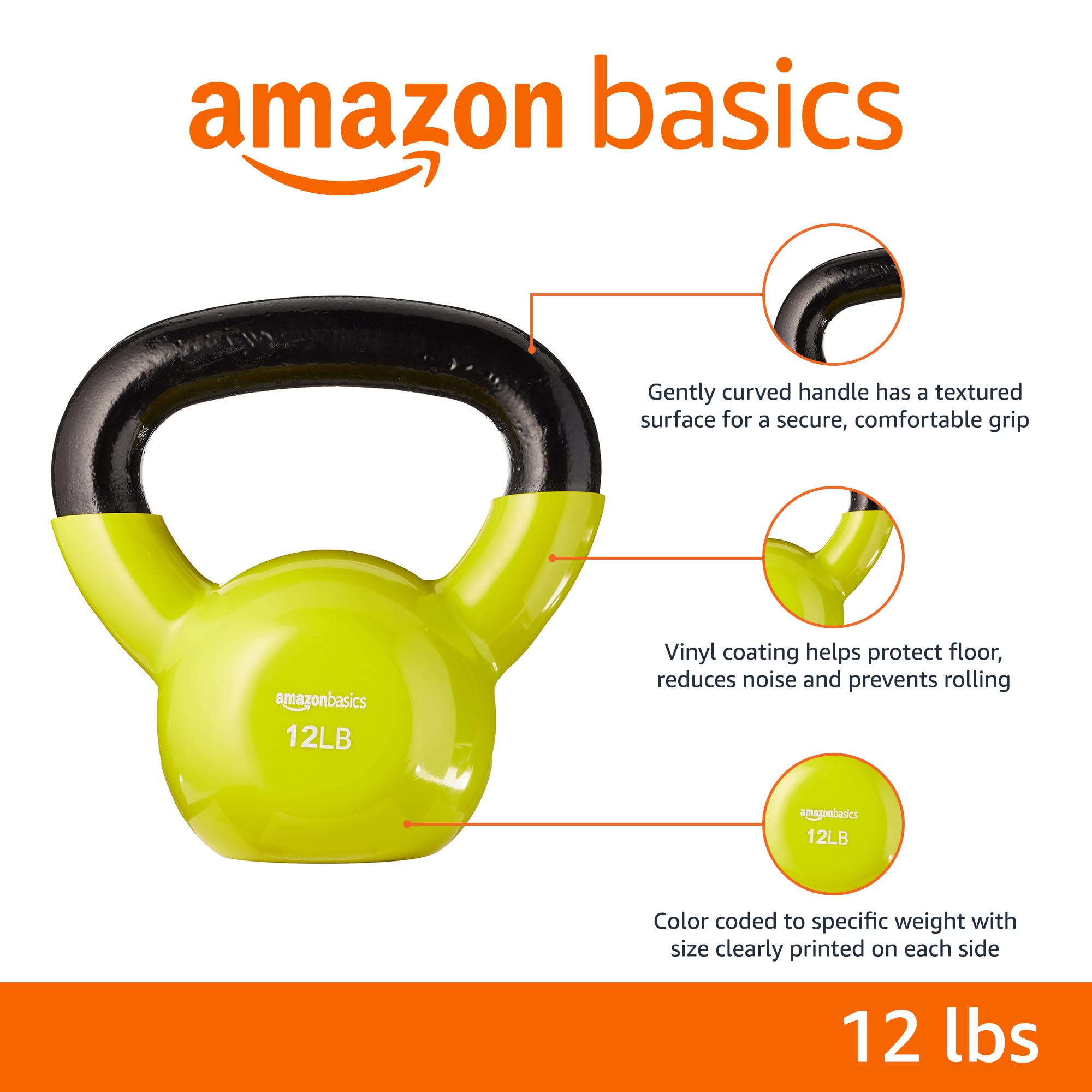 Amazon Basics Vinyl Kettlebell - 5-50 lbs Weight Options for Home Gym, Strength Training & Fitness Workouts - Ideal for CrossFit, HIIT, Yoga & Functional Training