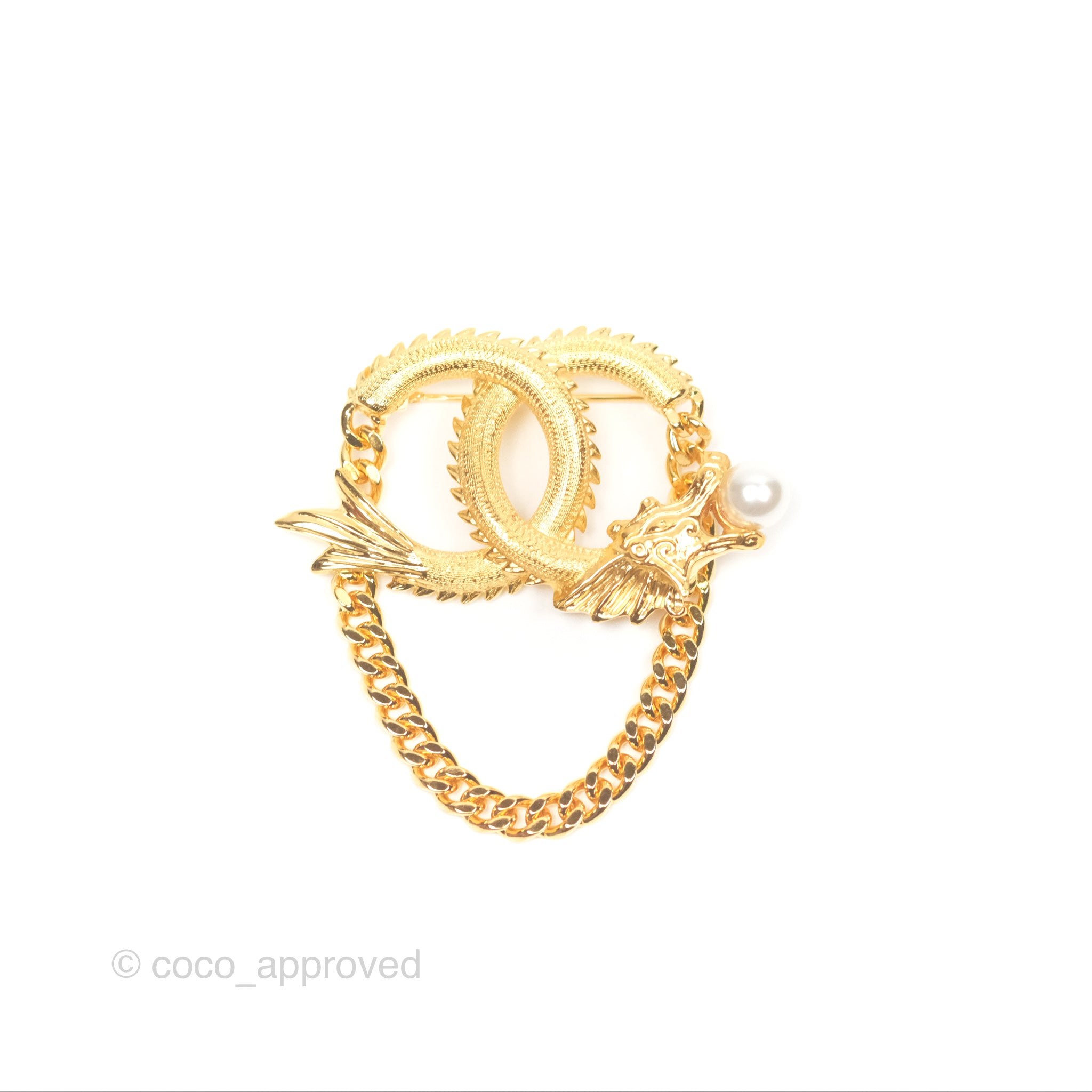 Chanel CC Dragon Chinese New Year Edition Gold Tone Brooch Pin - Luxury Fashion Accessory for Women, Gift for Chinese New Year, Holiday Party & Special Occasions