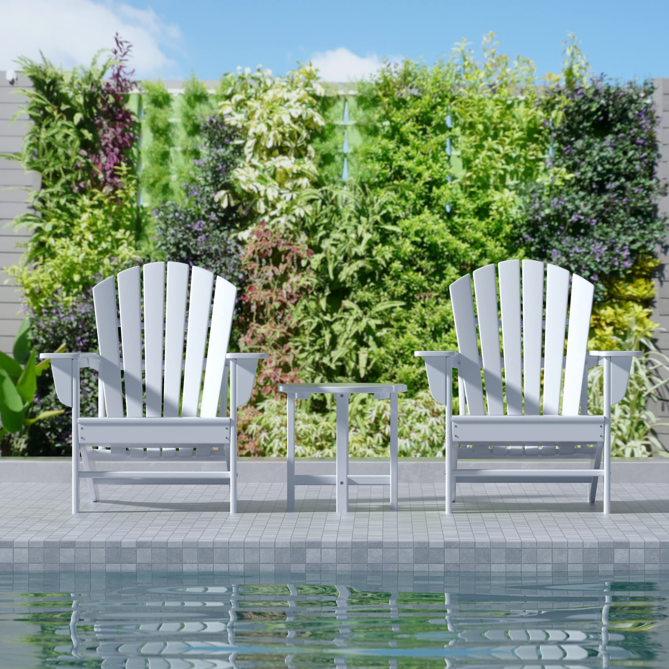 Premium 2-Piece Outdoor Adirondack Chair Set with Side Table - Durable Poly Lumber Seating for Beach, Patio, Garden & Backyard - Classic White Retro Loungers Perfect for Relaxing by the Pool or Coastal Getaways
