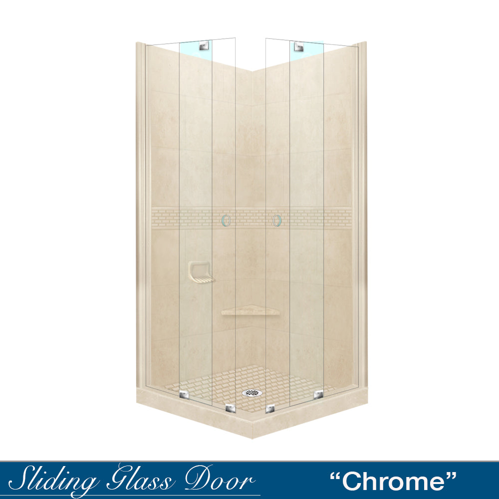 DIY Shower Remodel Kit - Corner Desert Sand Sistine Stone & Classic Stone Accent | Waterproof Bathroom Wall Tile for Shower Renovation & Home Improvement