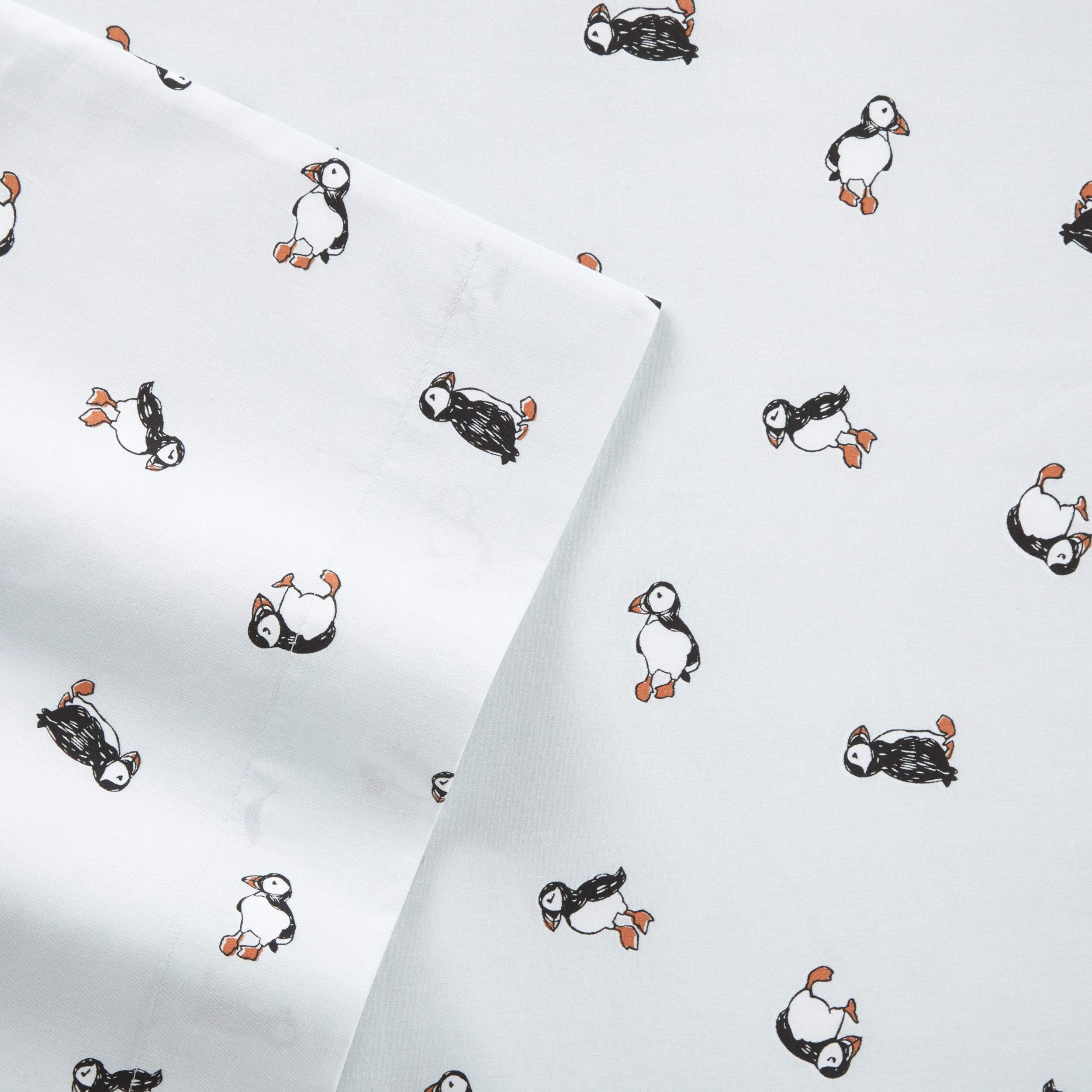 Poppy & Fritz Twin Sheets - 100% Cotton Percale Bedding Set | Crisp & Cool Breathable Bed Sheets | Puffin Paradise Print | Perfect for Kids' Rooms, Guest Beds & Dorm Essentials (Twin Size)