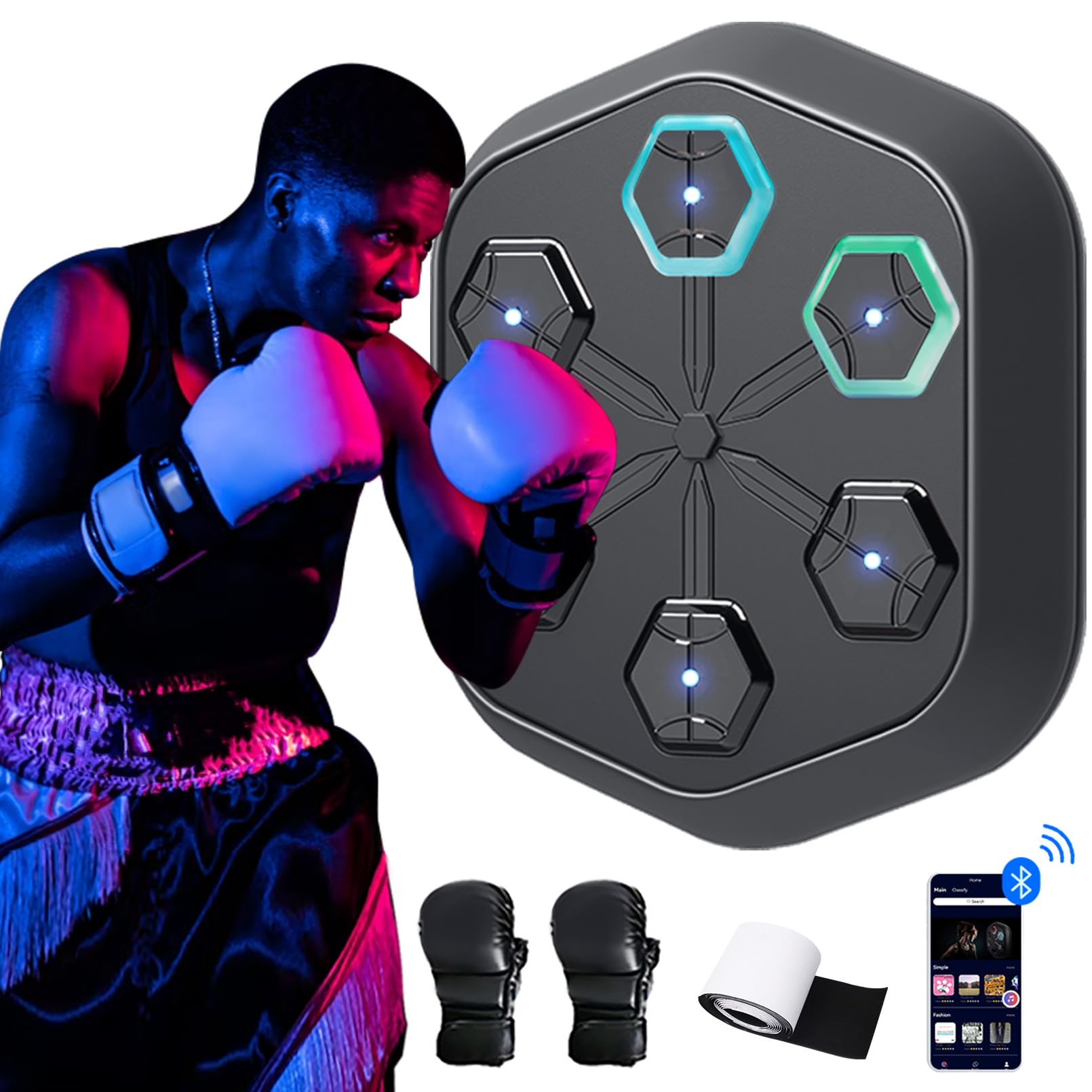 Smart Wall Mounted Boxing Music Machine with Gloves - Home Gym Equipment for Adults | Perfect for Boxing Training, Cardio Workouts & Fitness Motivation