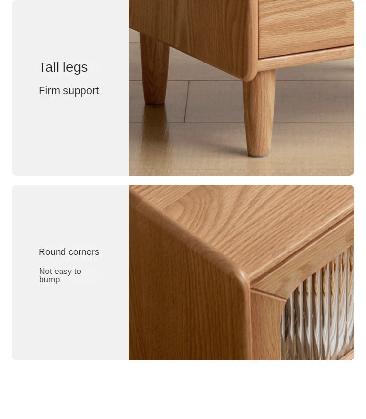 Solid Oak Wood Nightstand with Built-in LED Light - Modern Bedside Table for Bedroom, Living Room, or Office