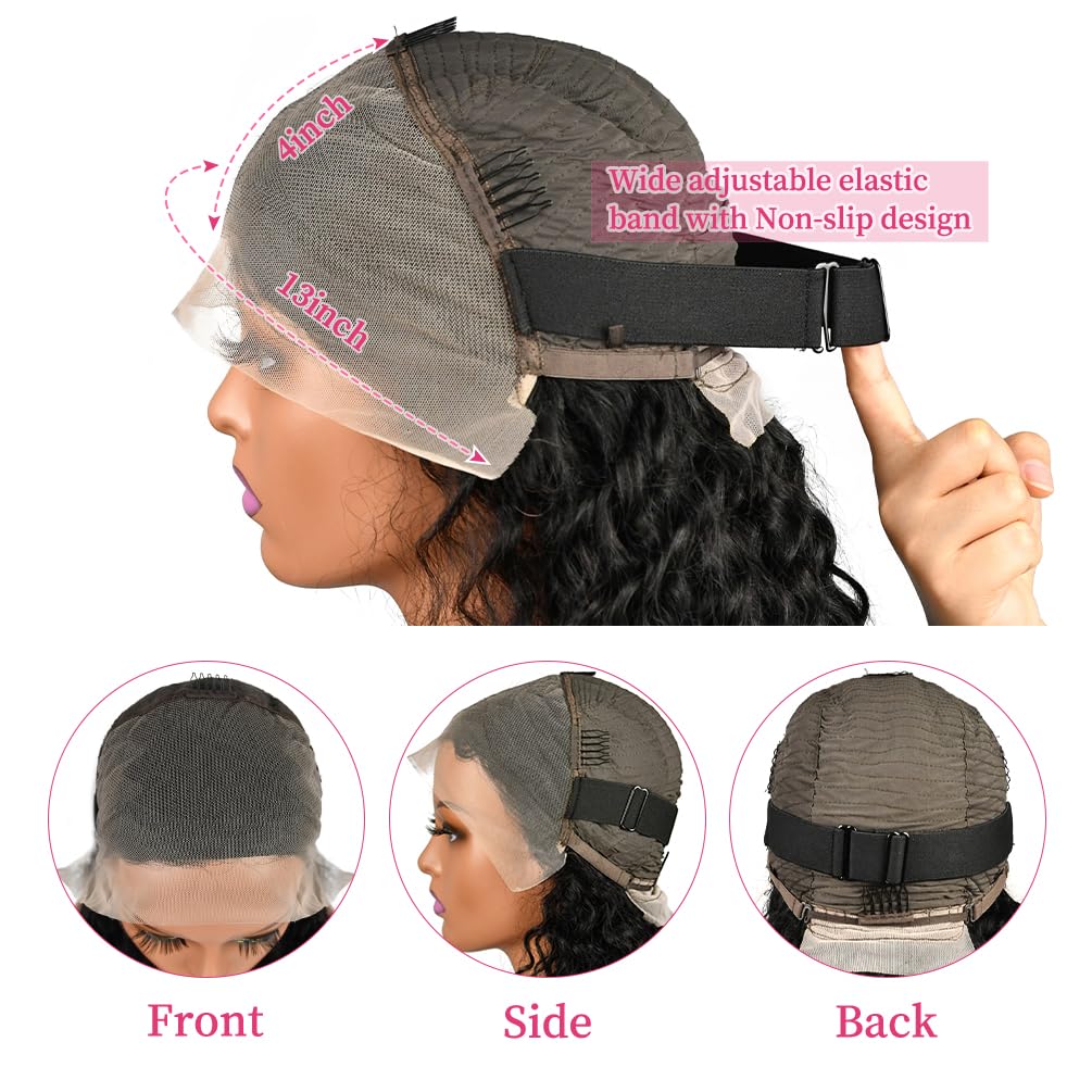 13x4 Glueless Human Hair Wigs Pre Plucked Deep Wave Lace Front Wig with Baby Hair - 180% Density 24 Inch Natural Black for Women | Perfect for Daily Wear, Parties & Special Occasions