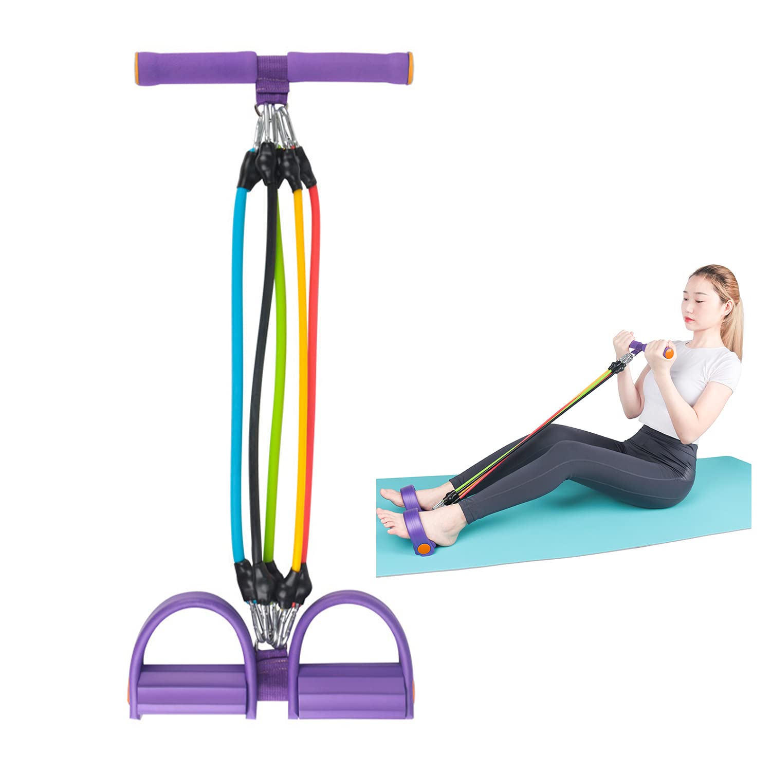 Home Workout Pedal Resistance Band - 5 Tube Arm Stretching Exercise Band with Pull Rope for Full Body Fitness | Perfect for Strength Training, Physical Therapy & Home Gym Equipment