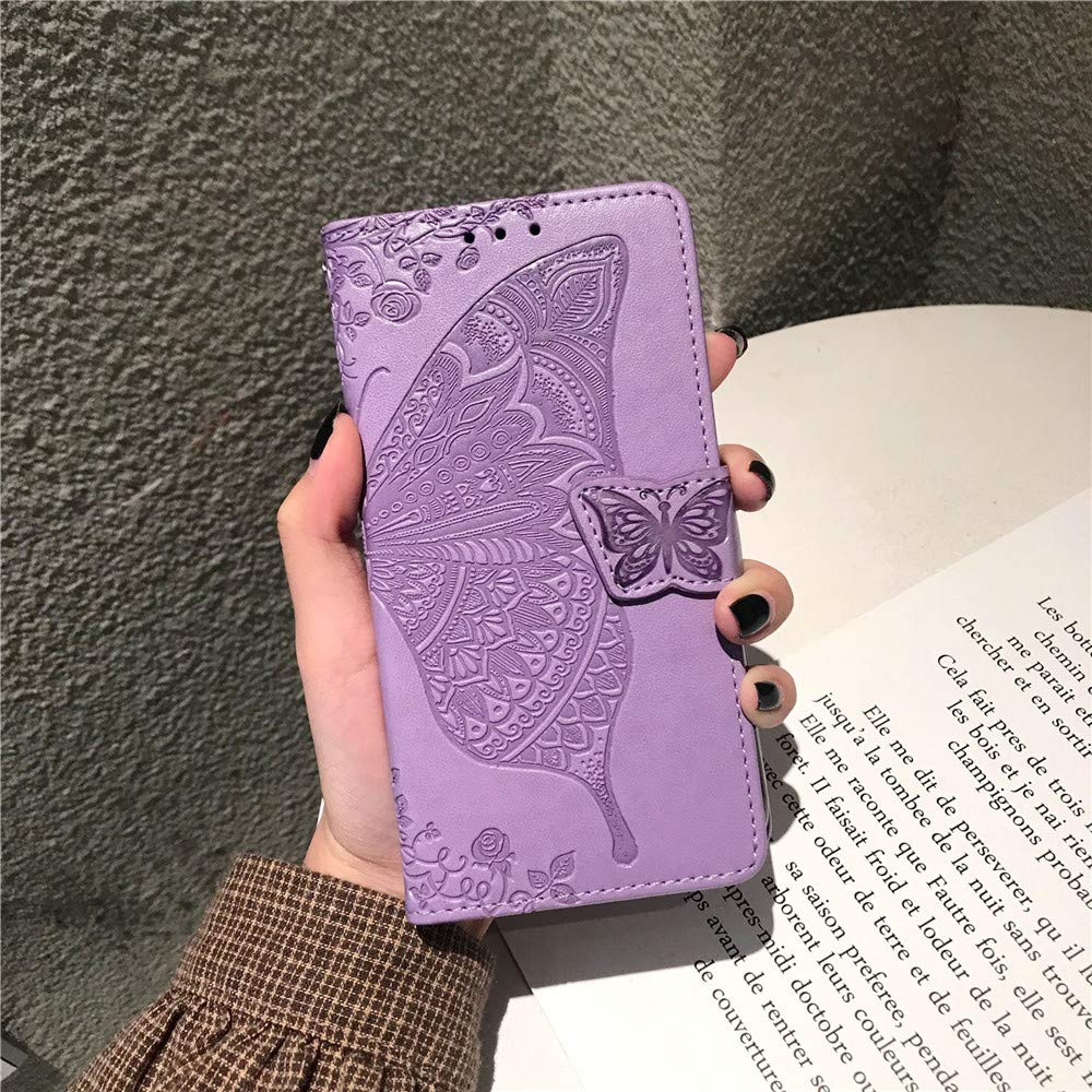 Premium Leather Wallet Case for iPhone 11 Pro Max (6.5 inch) - Embossed Butterfly Design with Flip Card Holder & Cash Pocket | PU Protective Cover for Apple iPhone 11 Pro Max 2019 Model | Perfect for Daily Use, Travel & Business Meetings (Lavender)