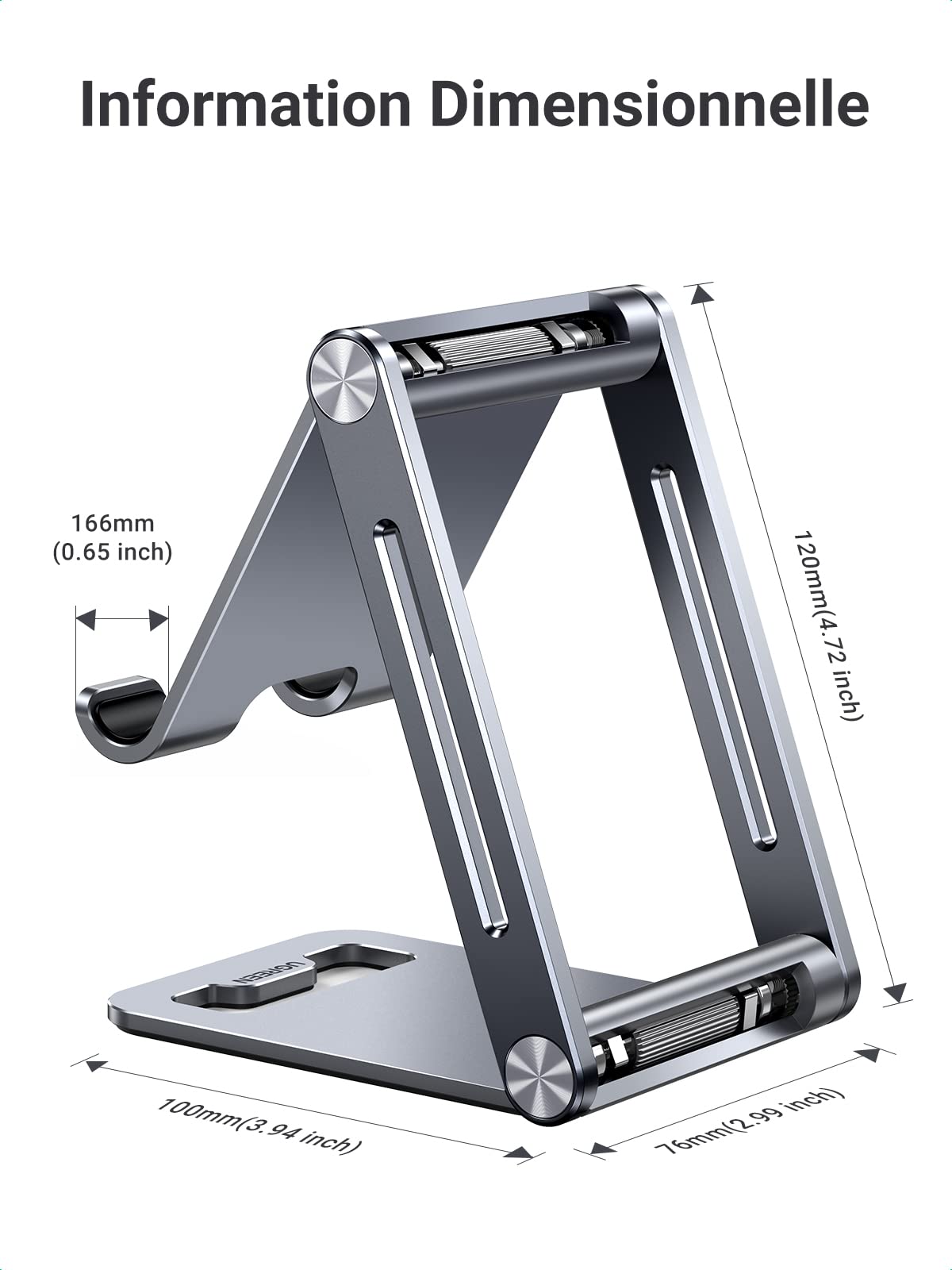 UGREEN Aluminum Phone Stand Holder - Adjustable Foldable Desktop Stand for iPhone 16/15/14/13/12/11, Galaxy S24/S23/S22, Pixel 8/7a/6a (Gray) - Perfect for Home Office, Gaming & Video Calls