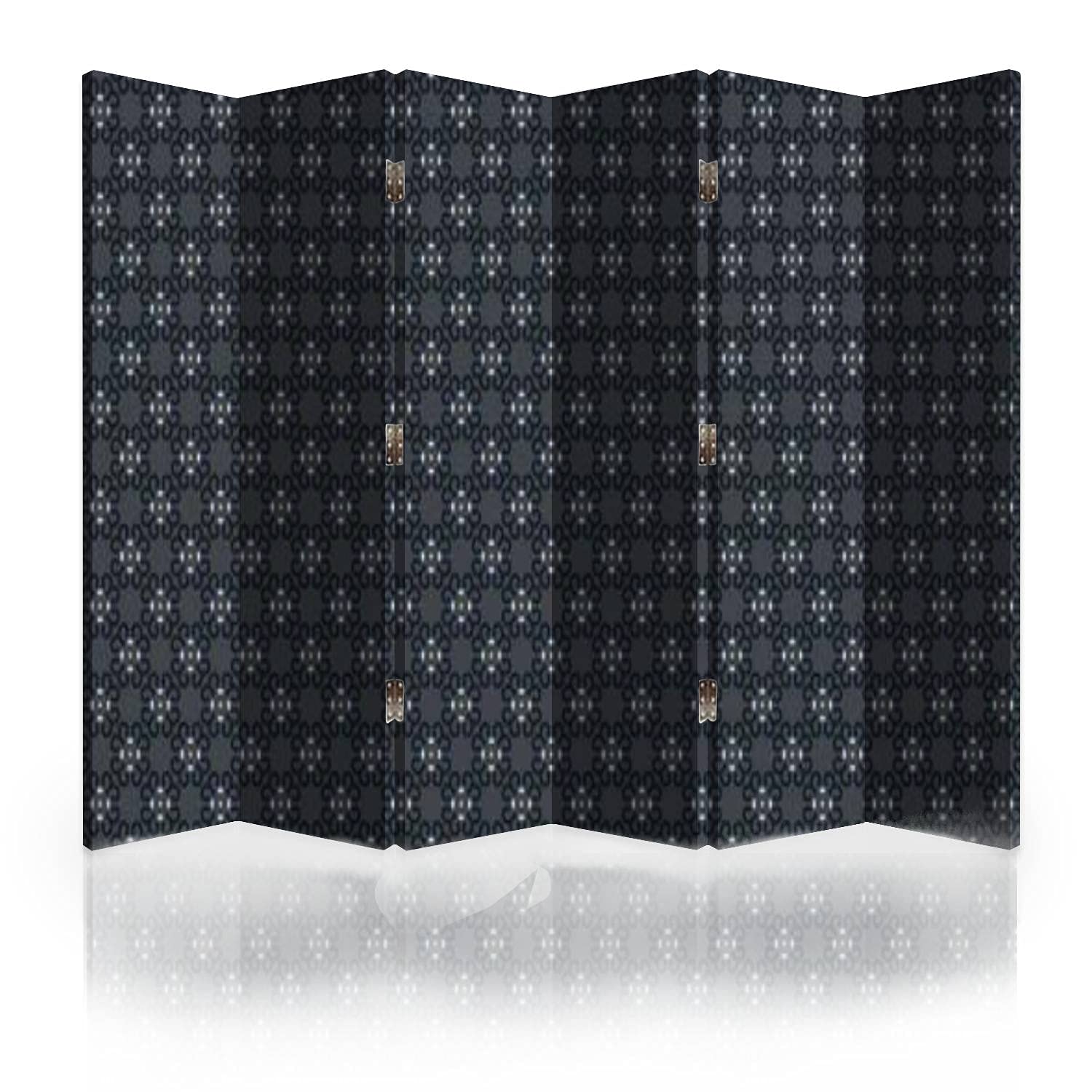 Modern Canvas Room Divider Screen - 6 Panel Folding Privacy Partition with Abstract Floral Motif in Sleet Color | Room Separator, Wall Divider for Home Office, Bedroom & Living Space