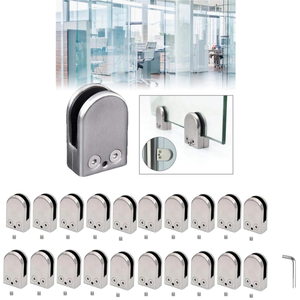 10-12mm Adjustable 304 Stainless Steel Glass Clamps (20PCS) for Balustrade & Staircase Handrail Installation