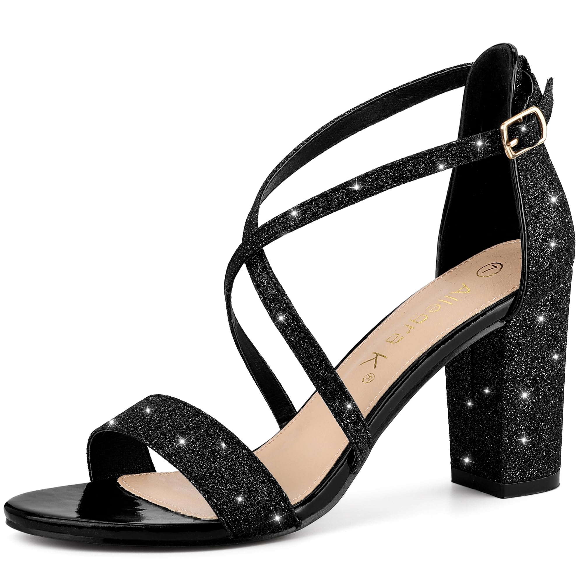 Allegra K Women's Glitter Crisscross Strap Block Heel Sandals - Elegant Party Shoes for Weddings, Prom & Evening Events