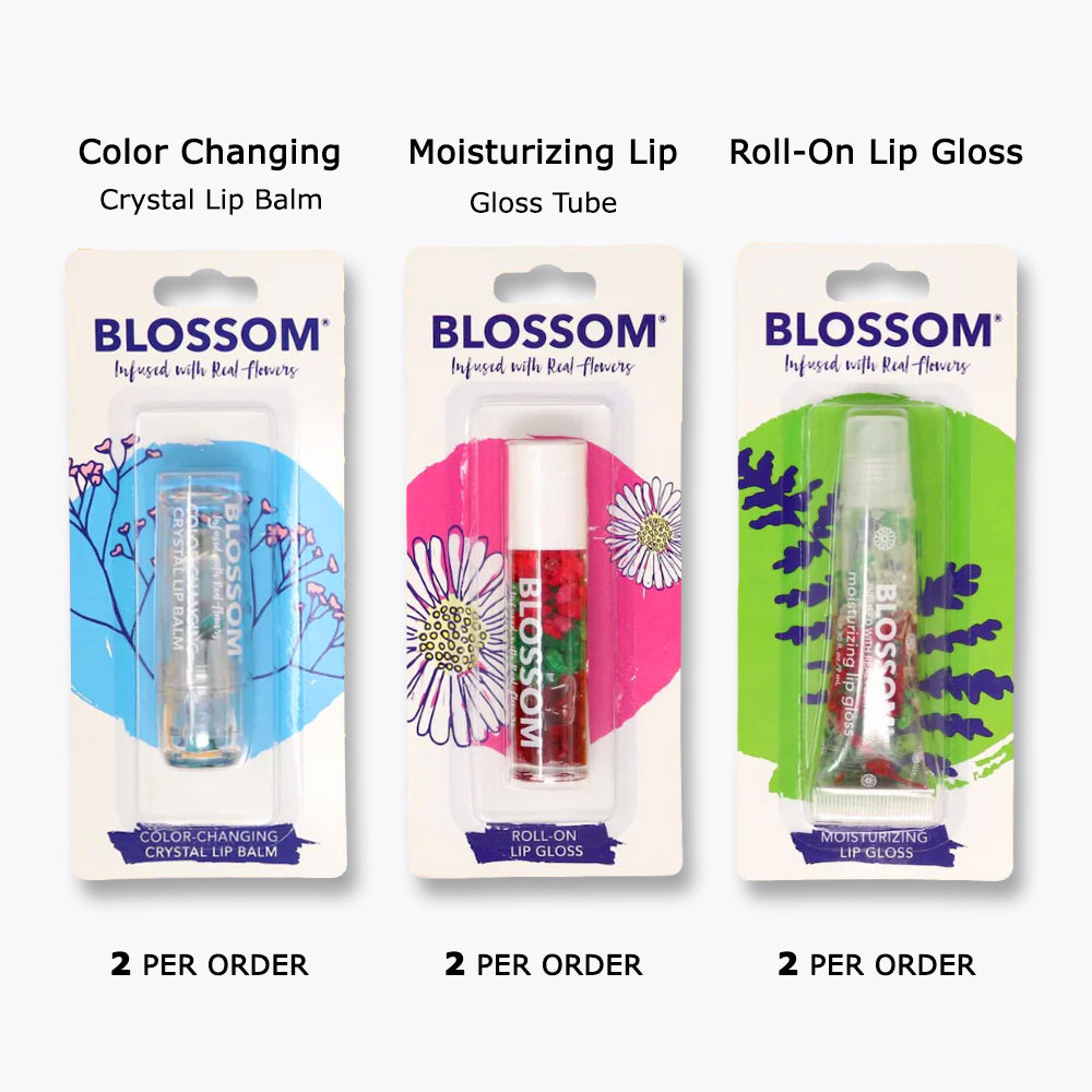 Blossom Color Changing Crystal Lip Balm - 2 Pack Moisturizing Lip Gloss with Roll-On Applicator | Hydrating, Sheer Tint for Daily Use, Perfect for School, Work & Date Night