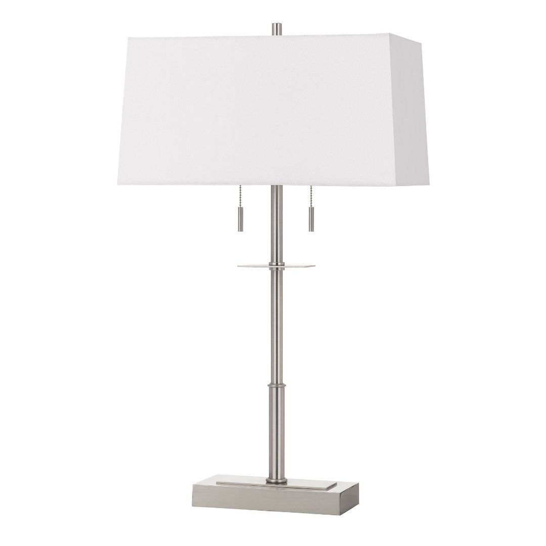 Cal Lighting 60W Norwich Metal Table Lamp with Fabric Shade - Dual Socket Industrial Style Desk Lamp for Living Room, Bedroom & Office Decor