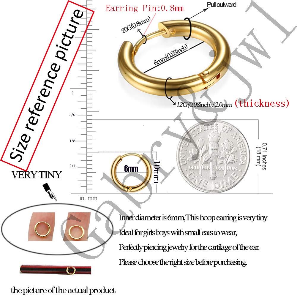 Hypoallergenic 316L Surgical Stainless Steel Huggie Hoop Earrings - 6mm/8mm/10mm/11mm/12mm/14mm Sizes - Cartilage Helix Lobes Hinged Sleeper Earrings for Men & Women - Perfect for Everyday Wear, Gifts and Sensitive Ears