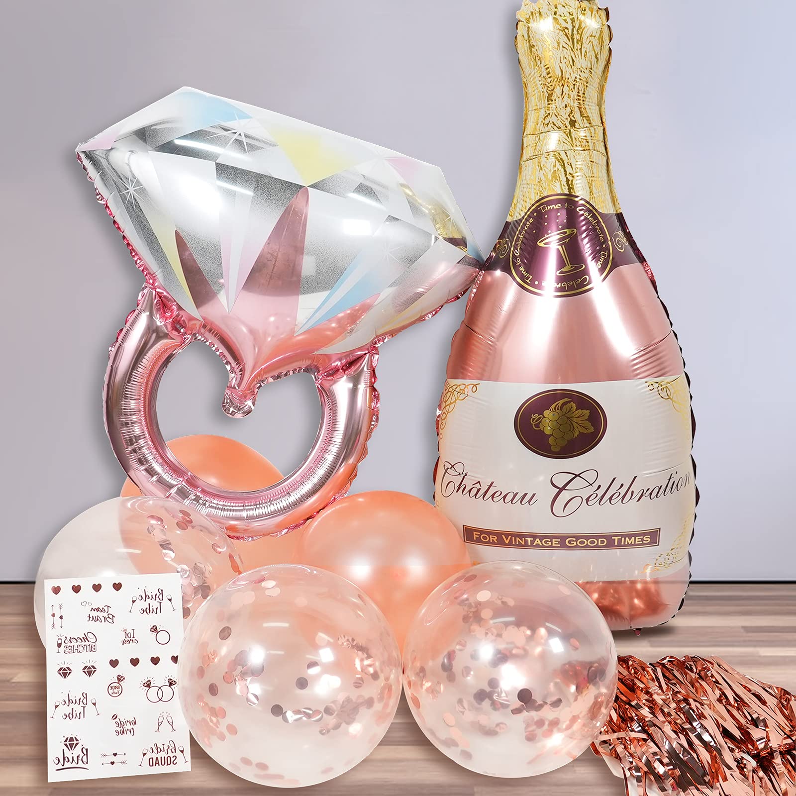 Rose Gold Bachelorette Party Decorations Kit - Bride to Be Balloons, Banner, Engagement Ring & Crown Balloons for Bridal Shower - Perfect for Wedding Showers, Engagement Parties & Girls' Night Celebrations