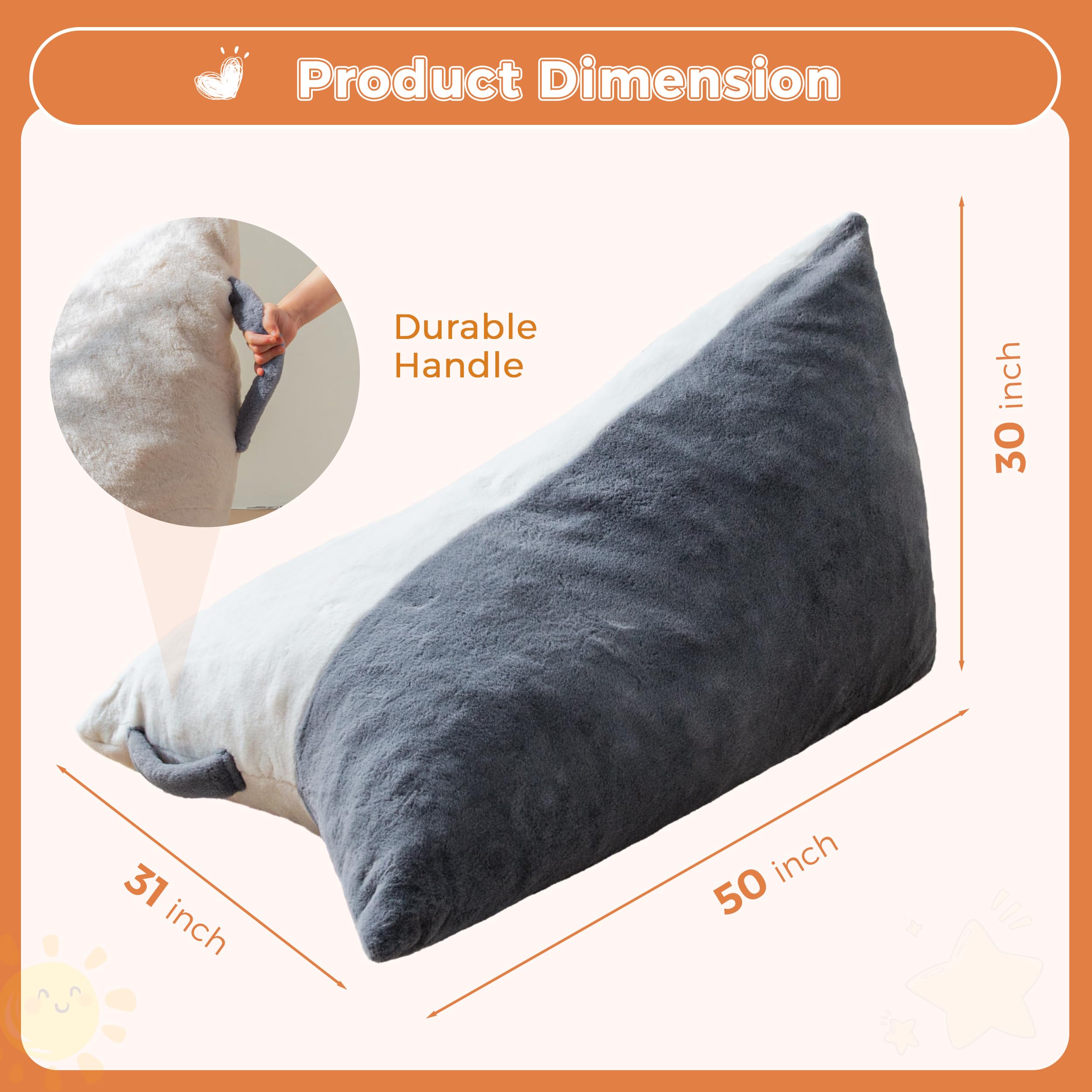 MAXYOYO Kids Bean Bag Chair with 2-Tone Handle - High-Density Foam Floor Lounger in Grey & White - Perfect for Playrooms, Bedrooms & Reading Nooks