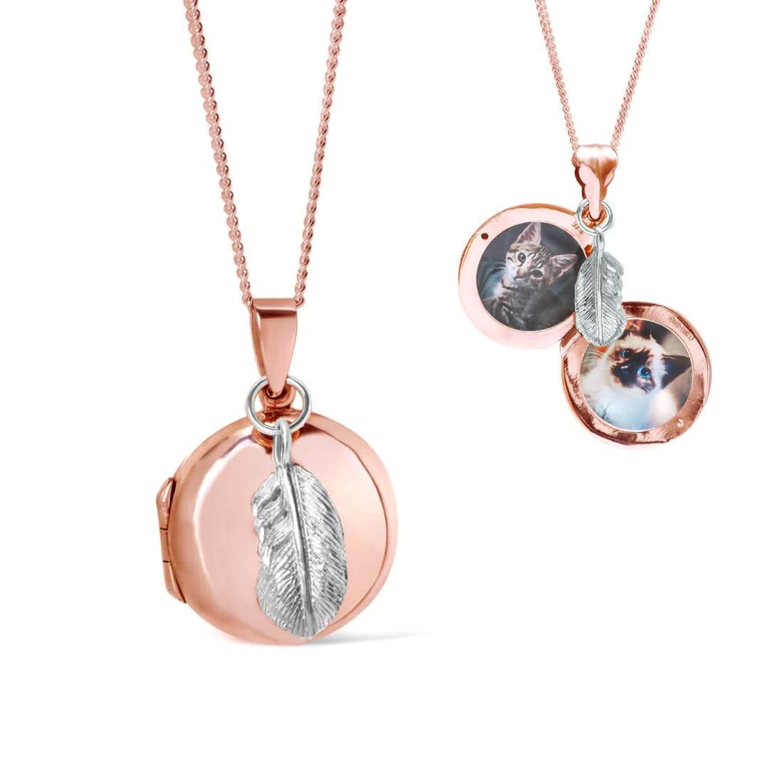 Rose Gold Feather Locket Necklace - Elegant Jewelry Gift for Women, Perfect for Valentine's Day, Anniversary & Special Occasions