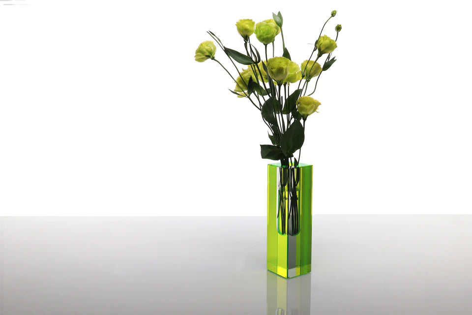 Alexandra Von Furstenberg Eclipse Vase - Tall Green Limited Edition Glass Vase for Home Decor, Wedding Centerpiece & Luxury Gift
