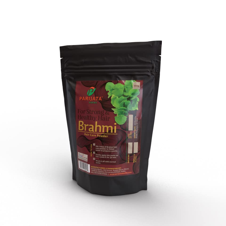 Parijata Herbs Brahmi Powder for Hair Growth & Scalp Health - 100g Organic Ayurvedic Supplement - Promotes Thicker, Stronger Hair Naturally - Ideal for Daily Hair Care Routine & Holistic Wellness