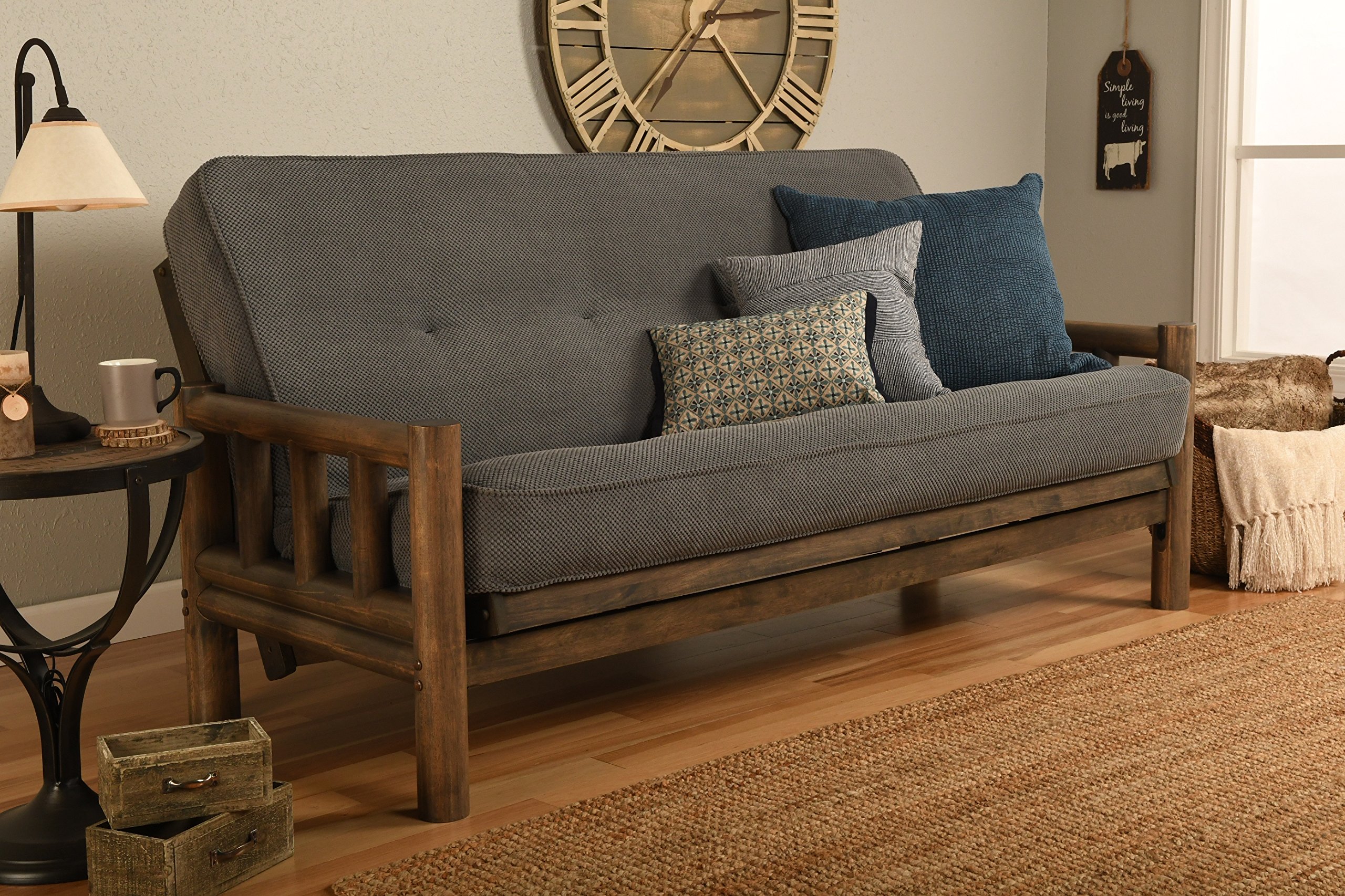 Up North Futon Lodge Full Size Sofa Bed with Frame & Mattress - Marmont Thunder - Perfect for Guest Rooms, Small Apartments & Cozy Living Spaces