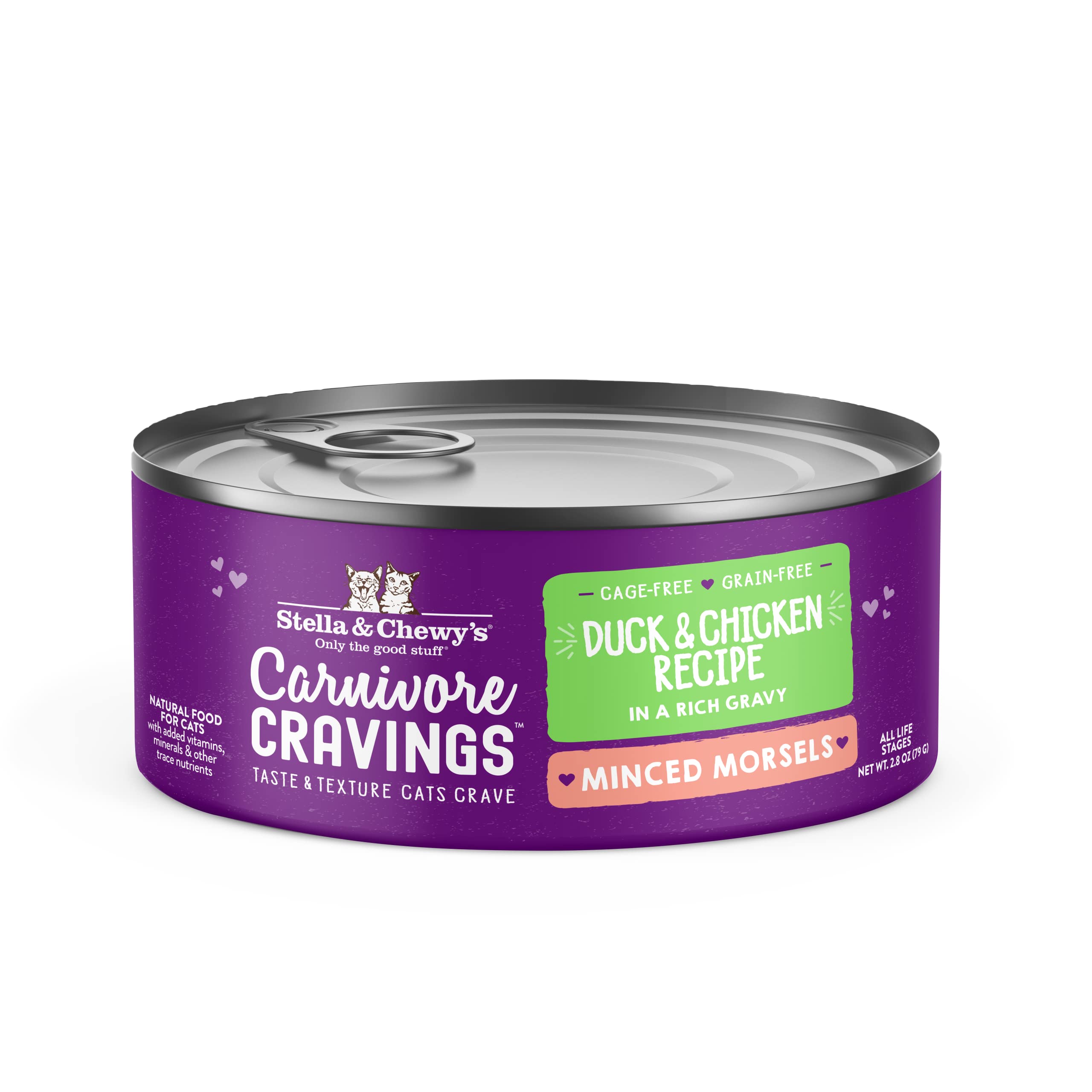 Stella & Chewy's Grain-Free Wet Cat Food - High Protein, Cage-Free Chicken & Duck Recipe in Minced Morsels (24 Pack of 2.8oz Cans) - Perfect for Picky Eaters & Sensitive Stomachs