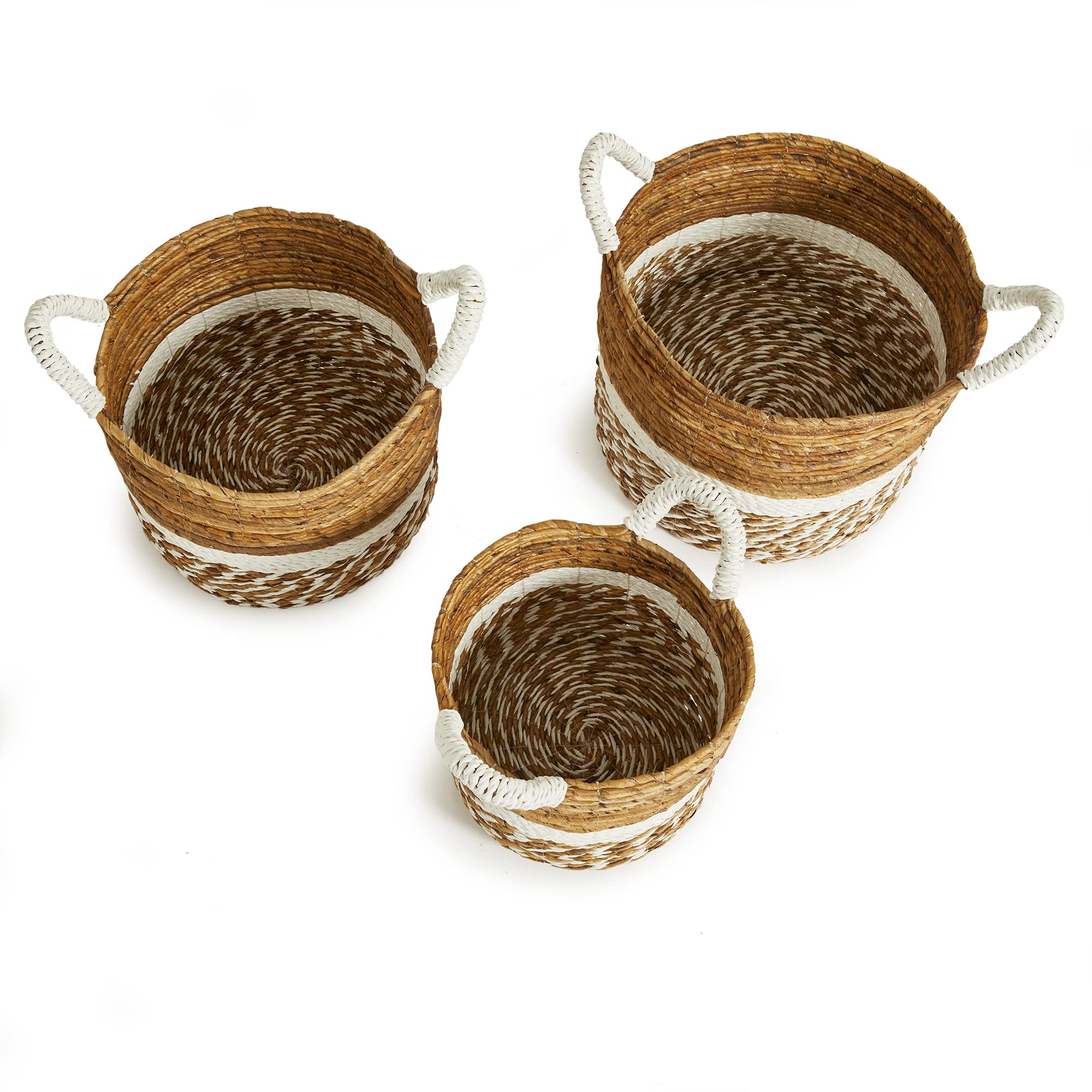 Napa Home & Garden Key Largo Round Woven Storage Baskets - Set of 3 White Decorative Baskets for Home Organization, Laundry, Bathroom & Living Room Decor