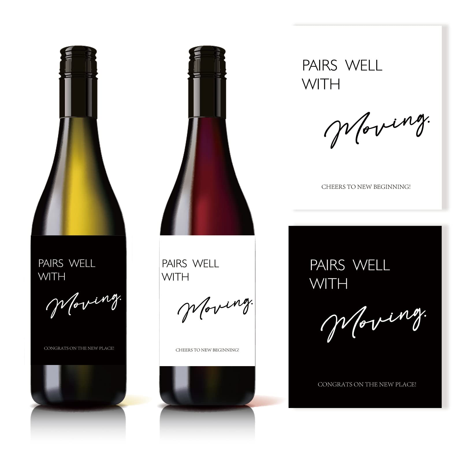 4 Pack New Home Wine Bottle Labels - Perfect Housewarming Gift for New Homeowners - Moving Wine Stickers & Welcome Home Decor - Ideal for Parties, Gifts & Home Decorations