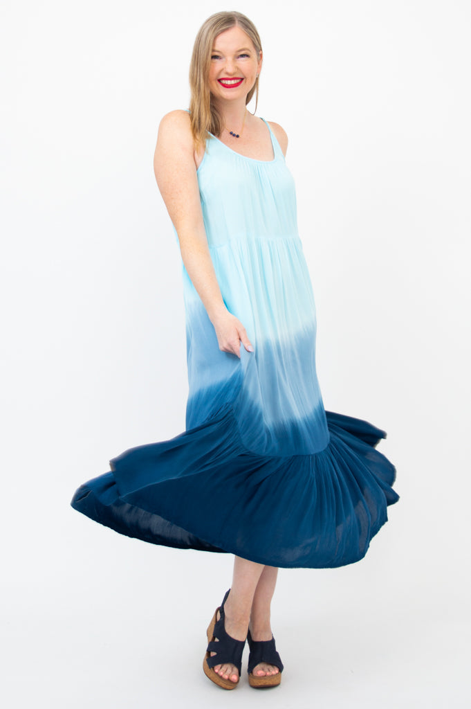 Boha Dress - Turquoise Dip Dye Boho Chic Maxi Dress for Women | Perfect for Beach Vacations, Summer Parties & Boho Fashion Lovers
