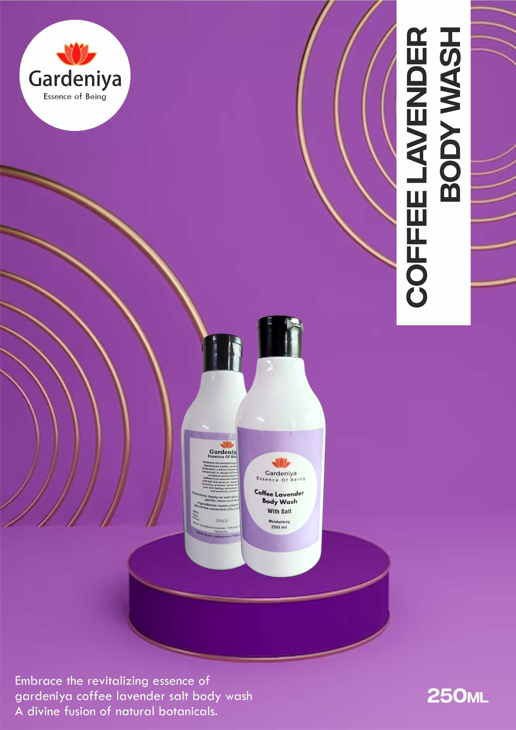 GARDENIYA Lavender & Coffee Body Wash - 200ml | Moisturizing & Relaxing Shower Gel for Dry Skin | Perfect for Morning Refreshment & Nighttime Relaxation
