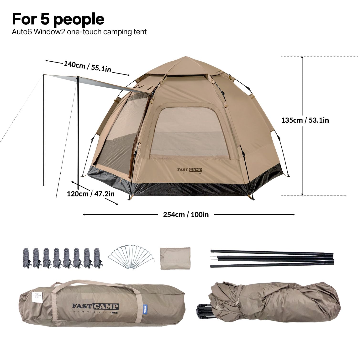 4 Person Instant Pop Up Camping Tent - Hexagonal Design with 2 Mesh Windows, 2 Doors & Rainfly - Easy Setup Family Tent for Outdoor Adventures, Backpacking, Hiking & Beach Trips