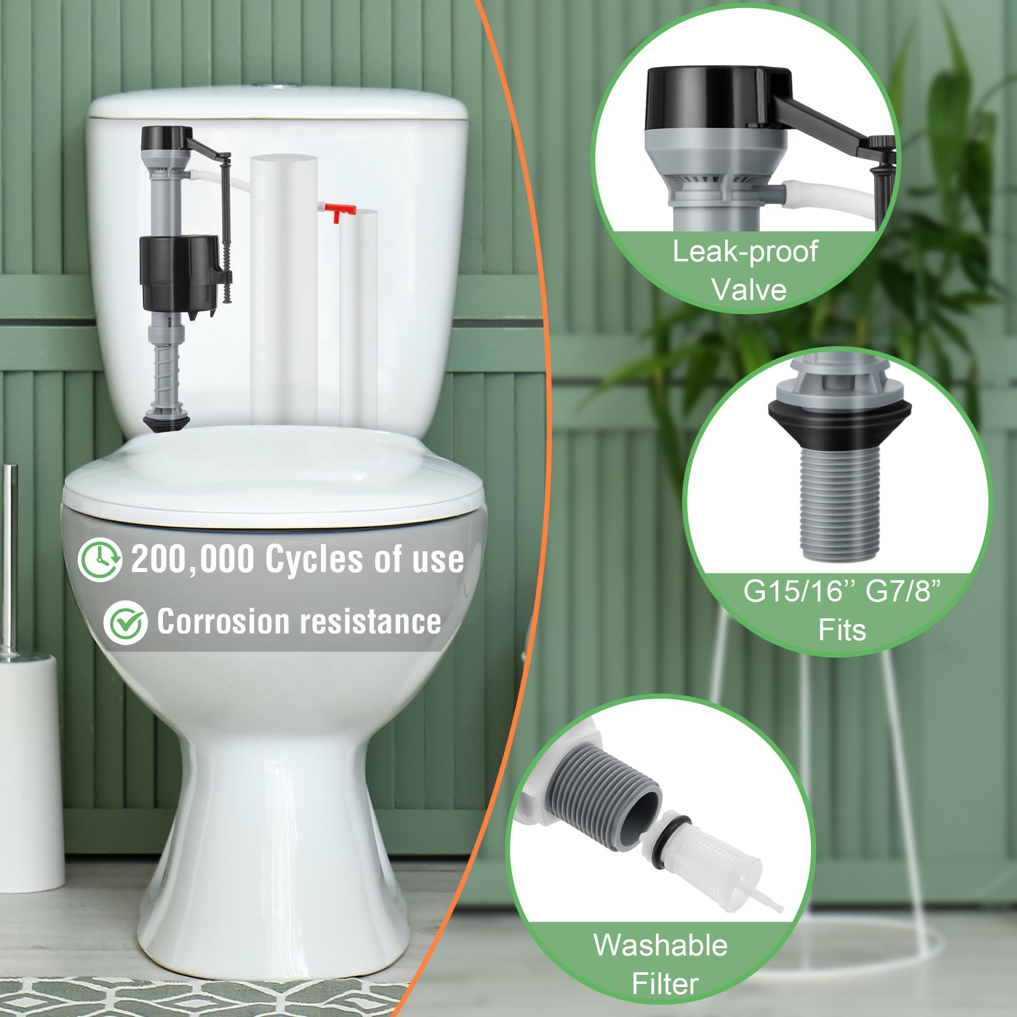 Saillong 2 Pack Universal Toilet Fill Valve Replacement Kit - Adjustable Height, Leak-Proof & Easy Installation for Toilet Tank Repair - Perfect for Home, RV & Commercial Use