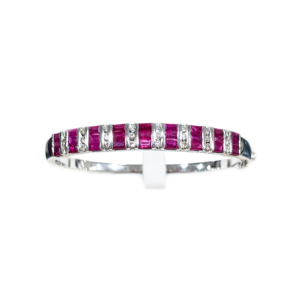 14K White Gold Ruby Bangle Bracelet for Women - Elegant Stackable Jewelry Gift for Birthday, Anniversary & Special Occasions