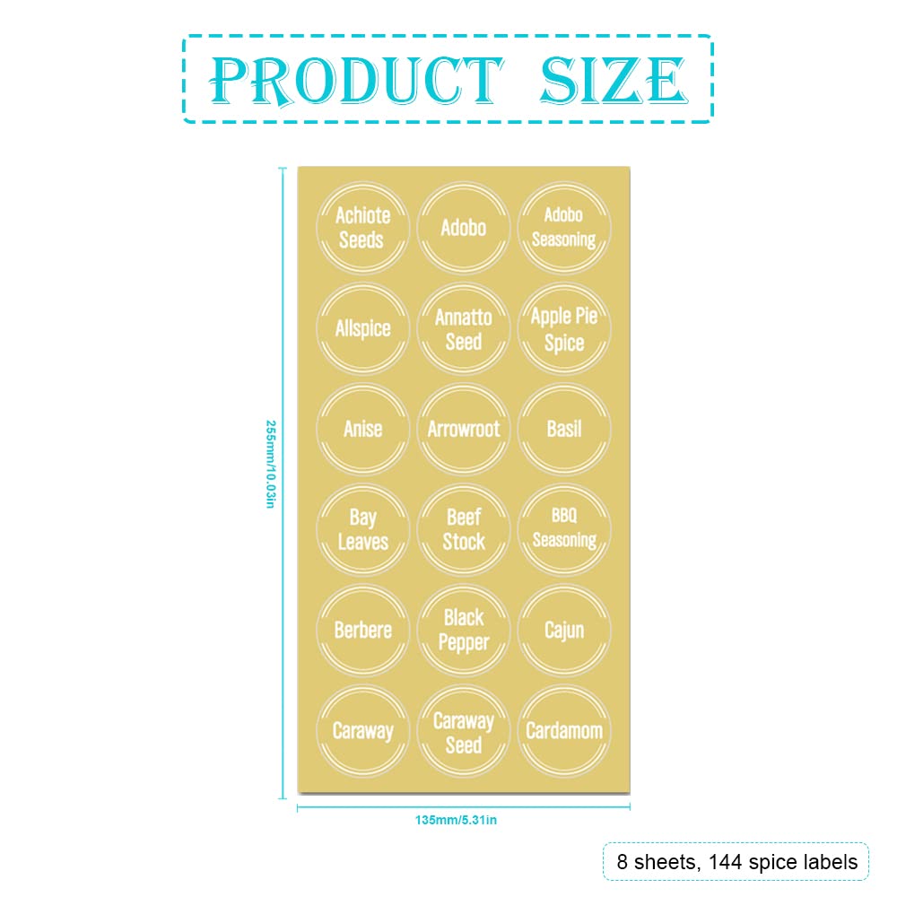 144 Pcs Transparent Spice Labels - Waterproof Kitchen Pantry Stickers with Preprinted White Letters for Jar Organization & Seasoning Names | Perfect for Spice Racks, Mason Jars & Pantry Storage