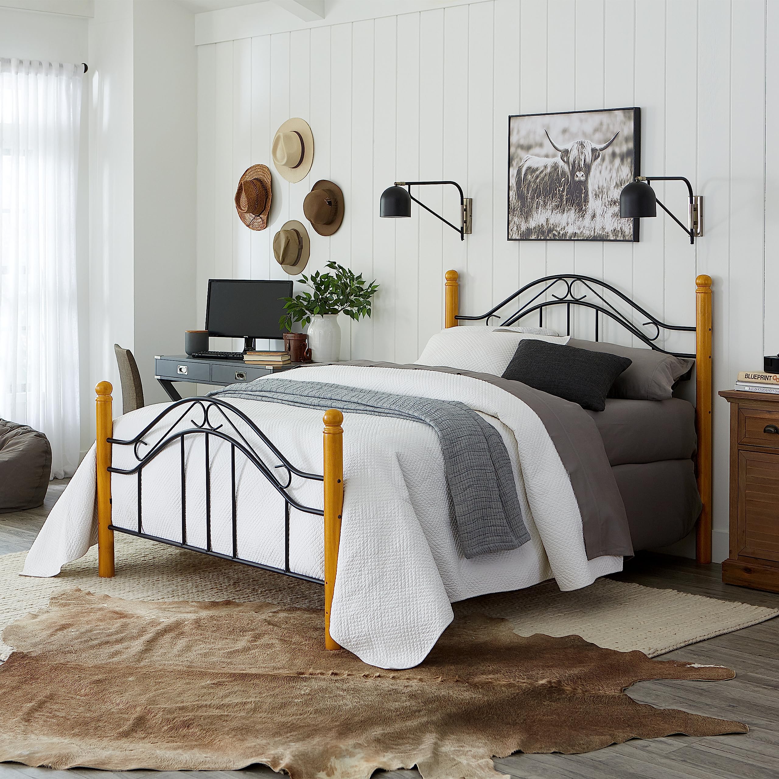 Hillsdale Furniture Winsloh Full Bed Frame Set in Medium Oak Finish - Perfect for Modern Bedroom Decor & Guest Room Setup