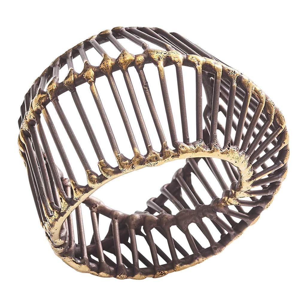 Kim Seybert Luxury Cage Napkin Rings Set of 4 - Gold and Black Elegant Tableware for Fine Dining & Wedding Decor