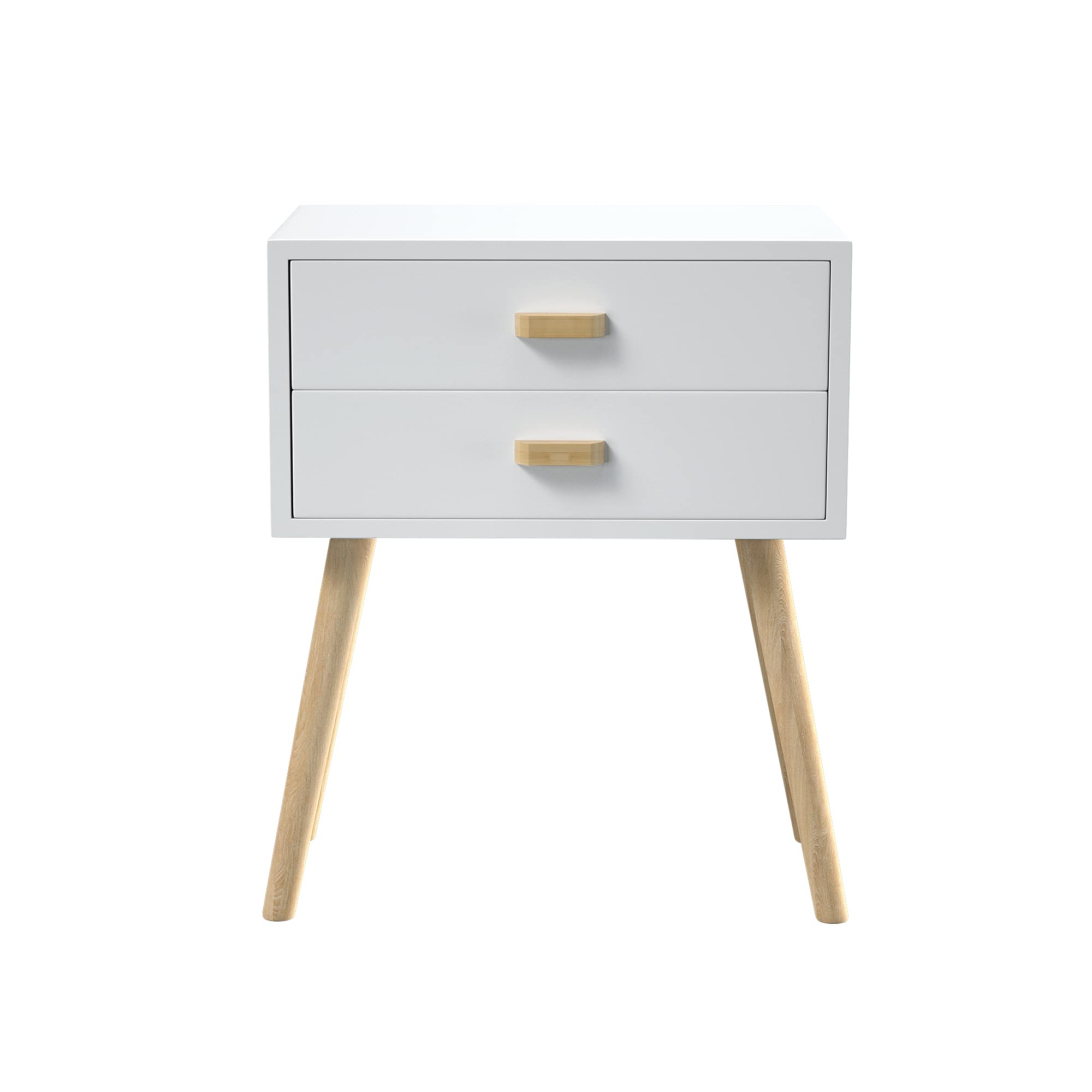 Modern Night Stands Set of 2 - Wooden Mid-Century Bedside Tables with Drawers & Storage | White Accent End Tables for Bedroom | Perfect for Small Spaces, Guest Rooms & Apartment Living